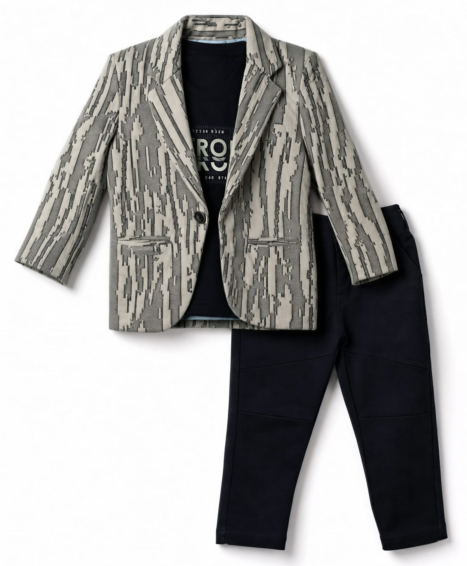 Dapper Dudes Woven Full Sleeves Blazer With Be Strong Printed Tee & Pant Set-Olive-image-38
