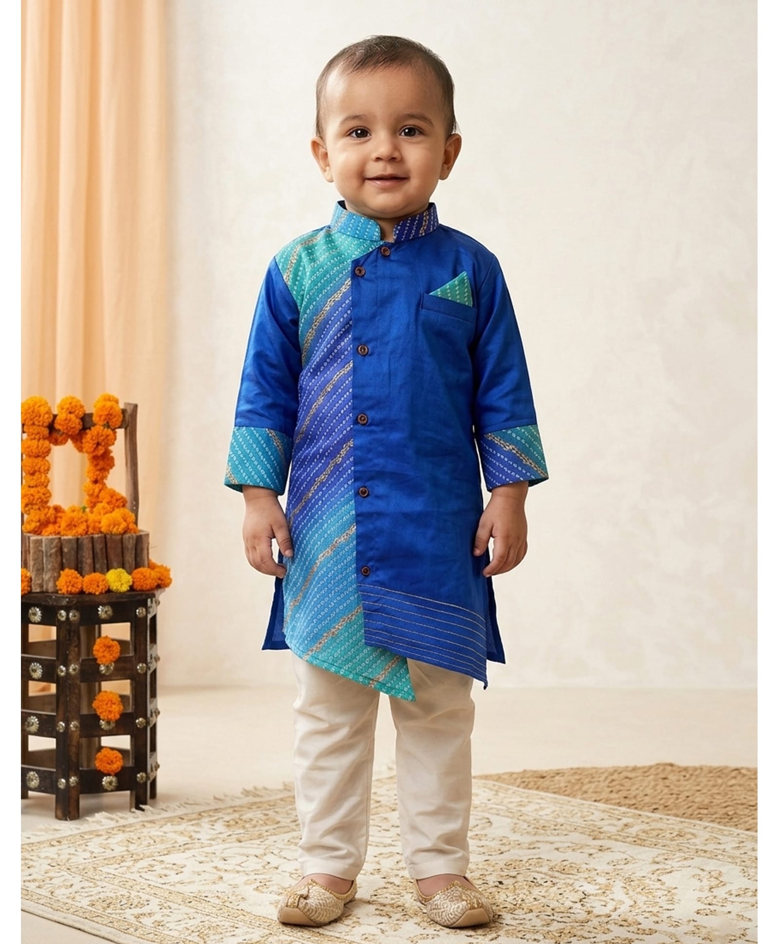 Kinder Kids Cotton Woven Full Sleeves Bandhani Printed Kurta & Pyjama Set - Blue-picture-22