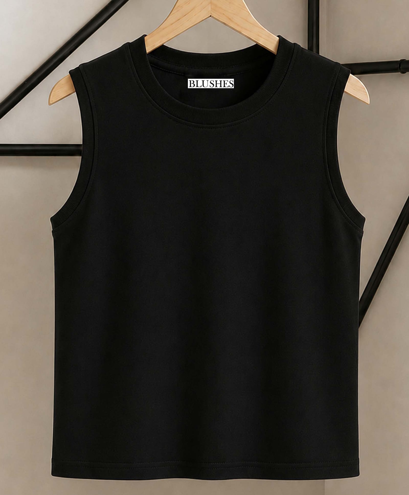 BLUSHES 100% Cotton Knit Sleeveless Solid Tee - Black-image-9