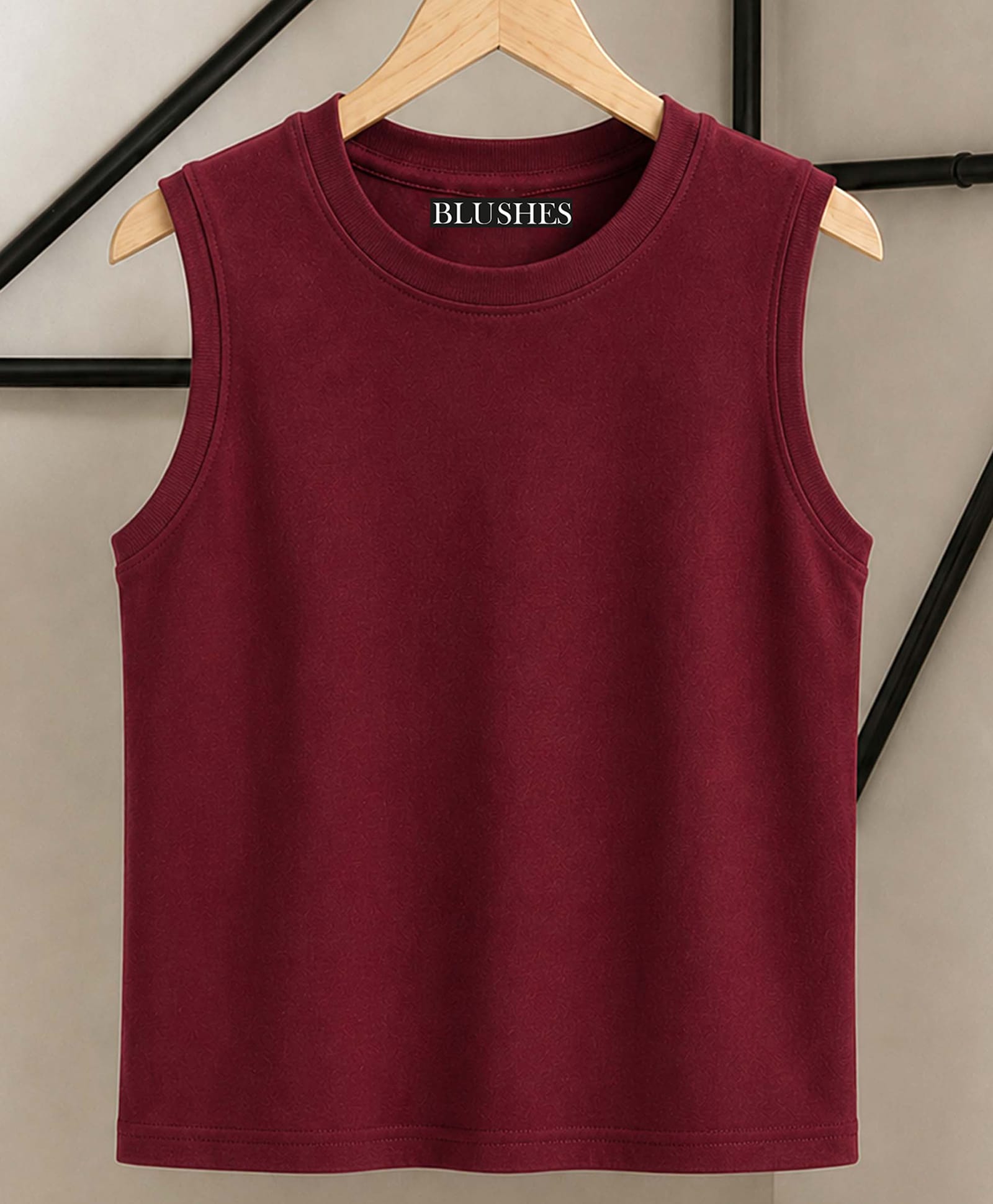 BLUSHES 100% Cotton Knit Sleeveless Solid Tee - Maroon-picture-36