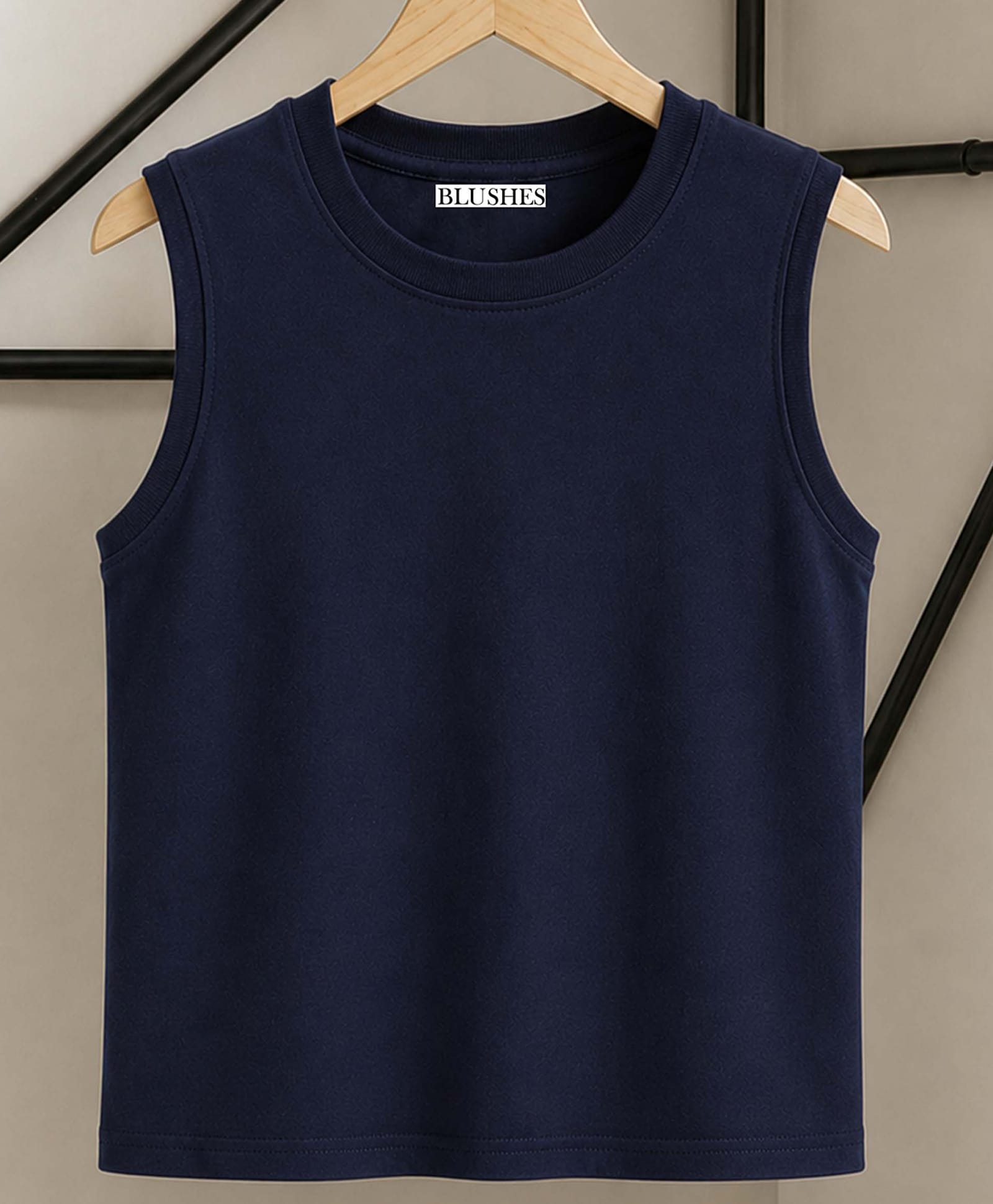 BLUSHES 100% Cotton Knit Sleeveless Solid Tee - Navy Blue-picture-17