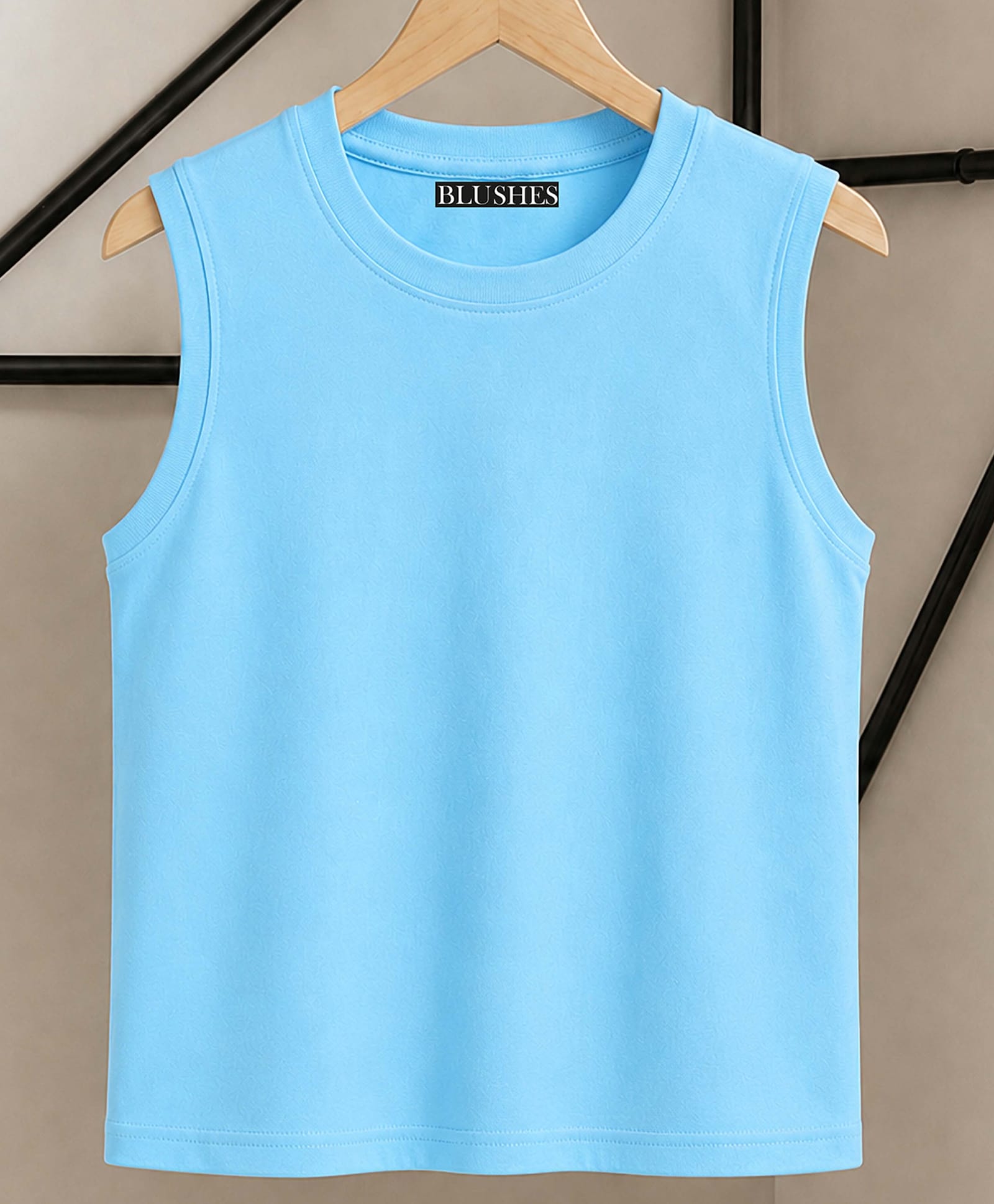 BLUSHES 100% Cotton Knit Sleeveless Solid Tee - Power Blue-picture-33