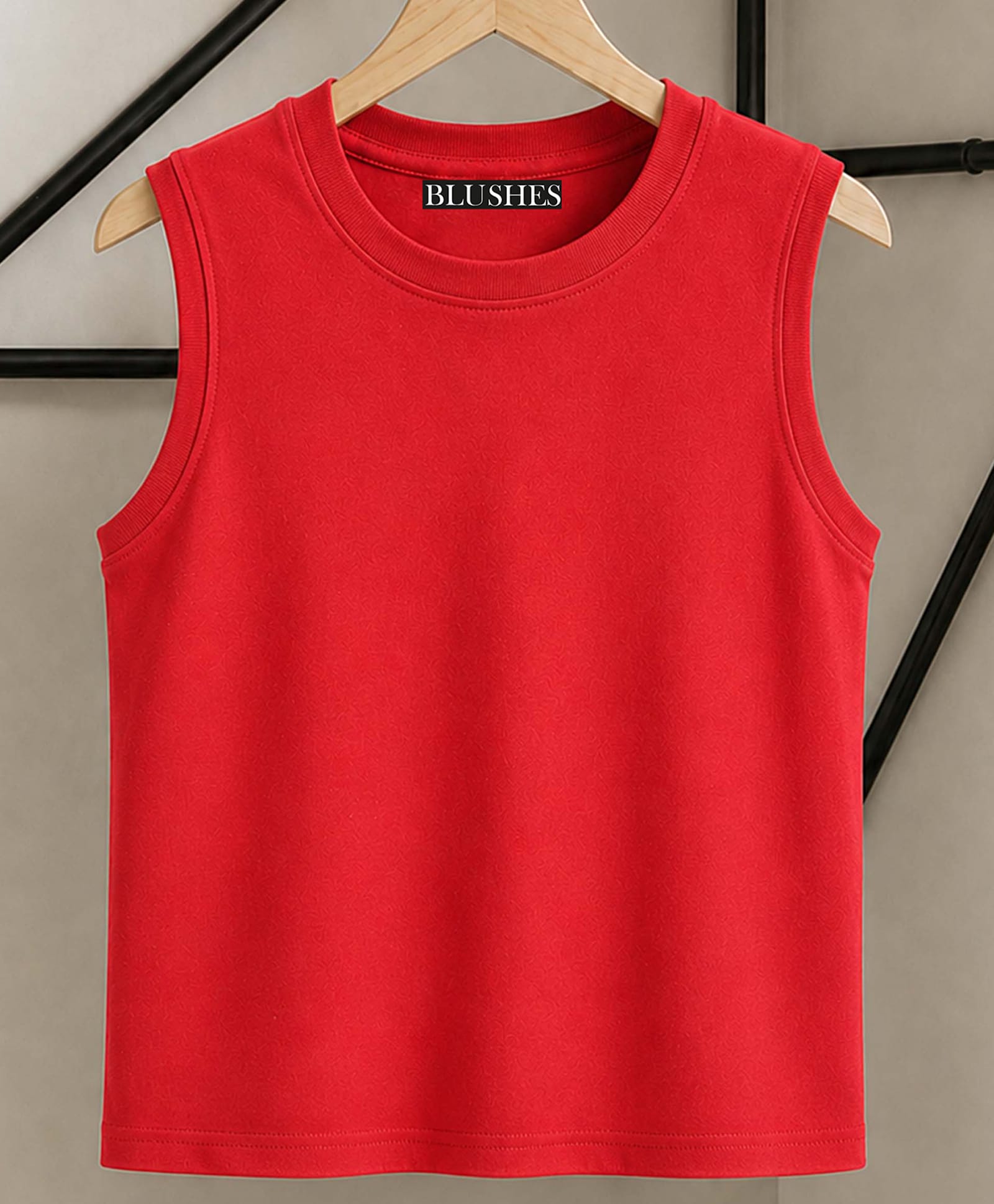 BLUSHES 100% Cotton Knit Sleeveless Solid Tee - Red-picture-37