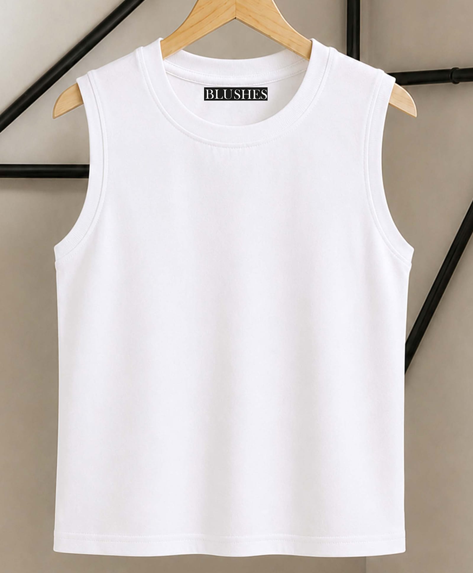 BLUSHES 100% Cotton Knit Sleeveless Solid Tee - White-picture-28