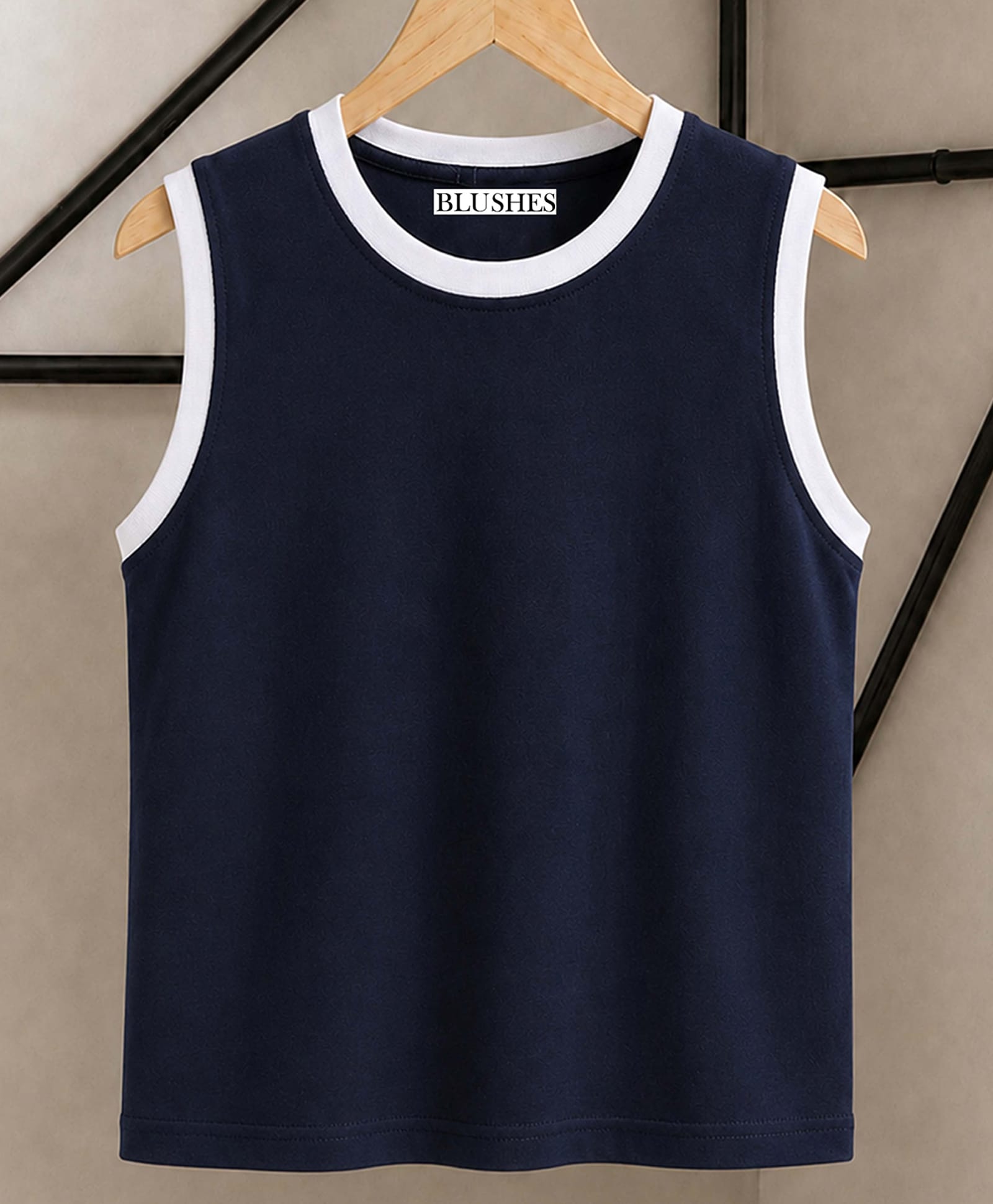BLUSHES 100% Cotton Knit Sleeveless Solid Tee - Navy Blue-picture-26