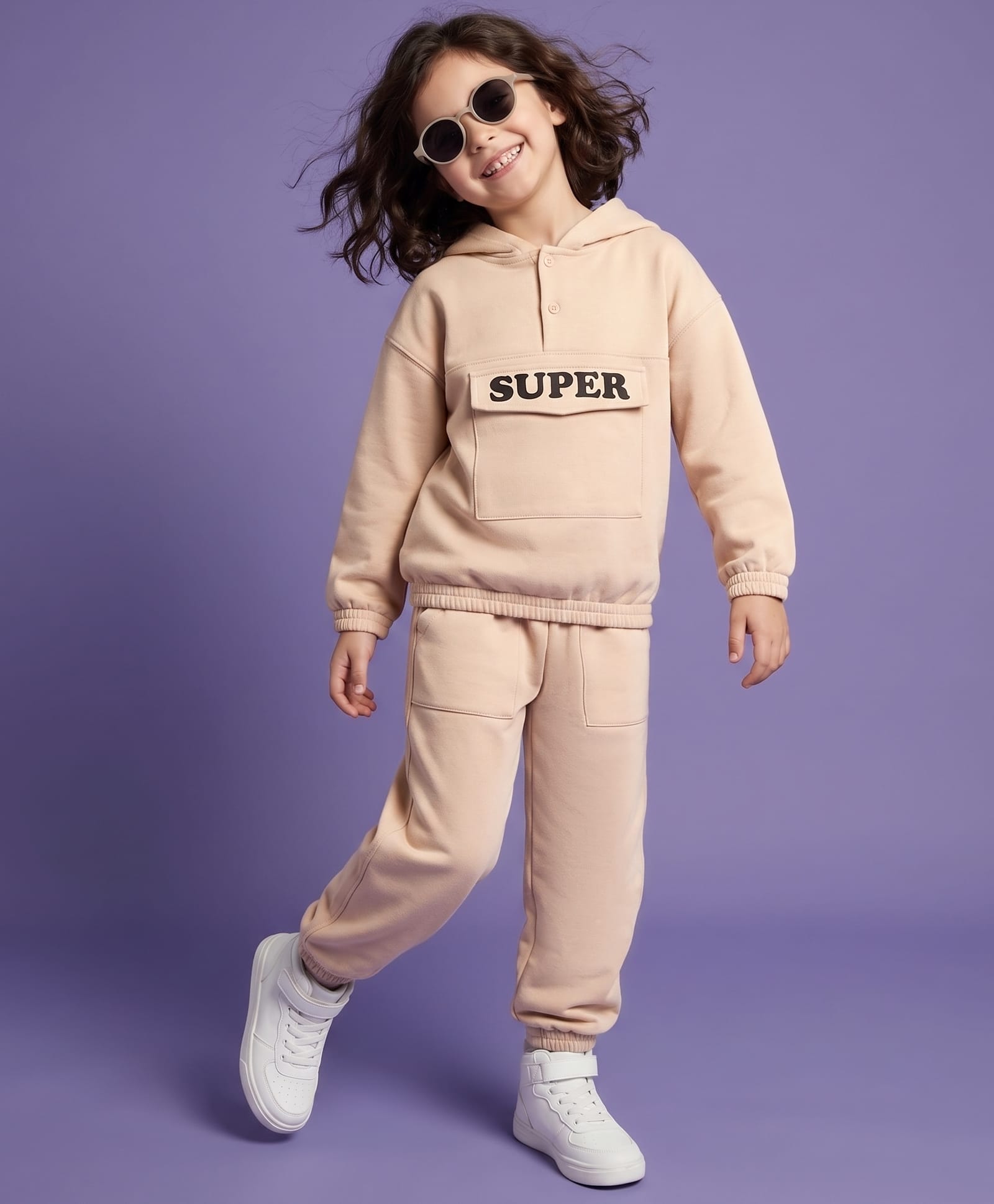 ollington st. OLLINGTON ST.Scuba Knit Full Sleeves Text Printed Winter Wear Set Of Hooded Sweatshirt & Joggers - Beige-picture-15