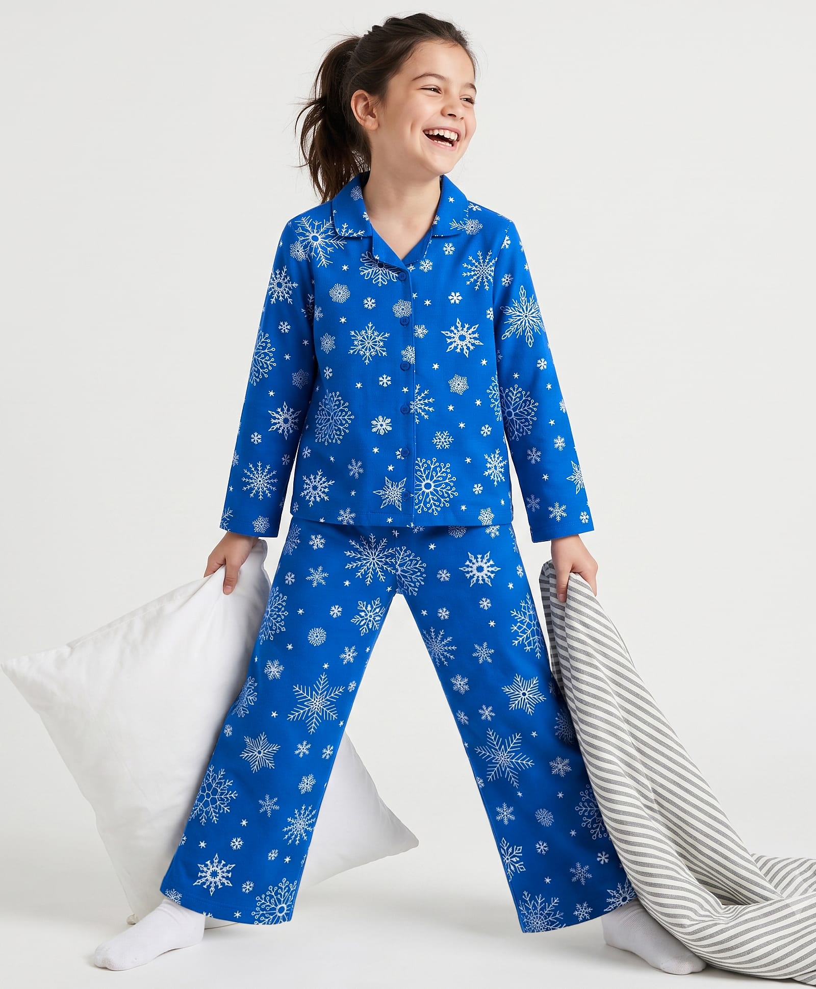 Pine Kids Cotton Knit Full Sleeves Shirt & Pajama Co-Ords Night Suit With Snowflakes Print - Blue-picture-36