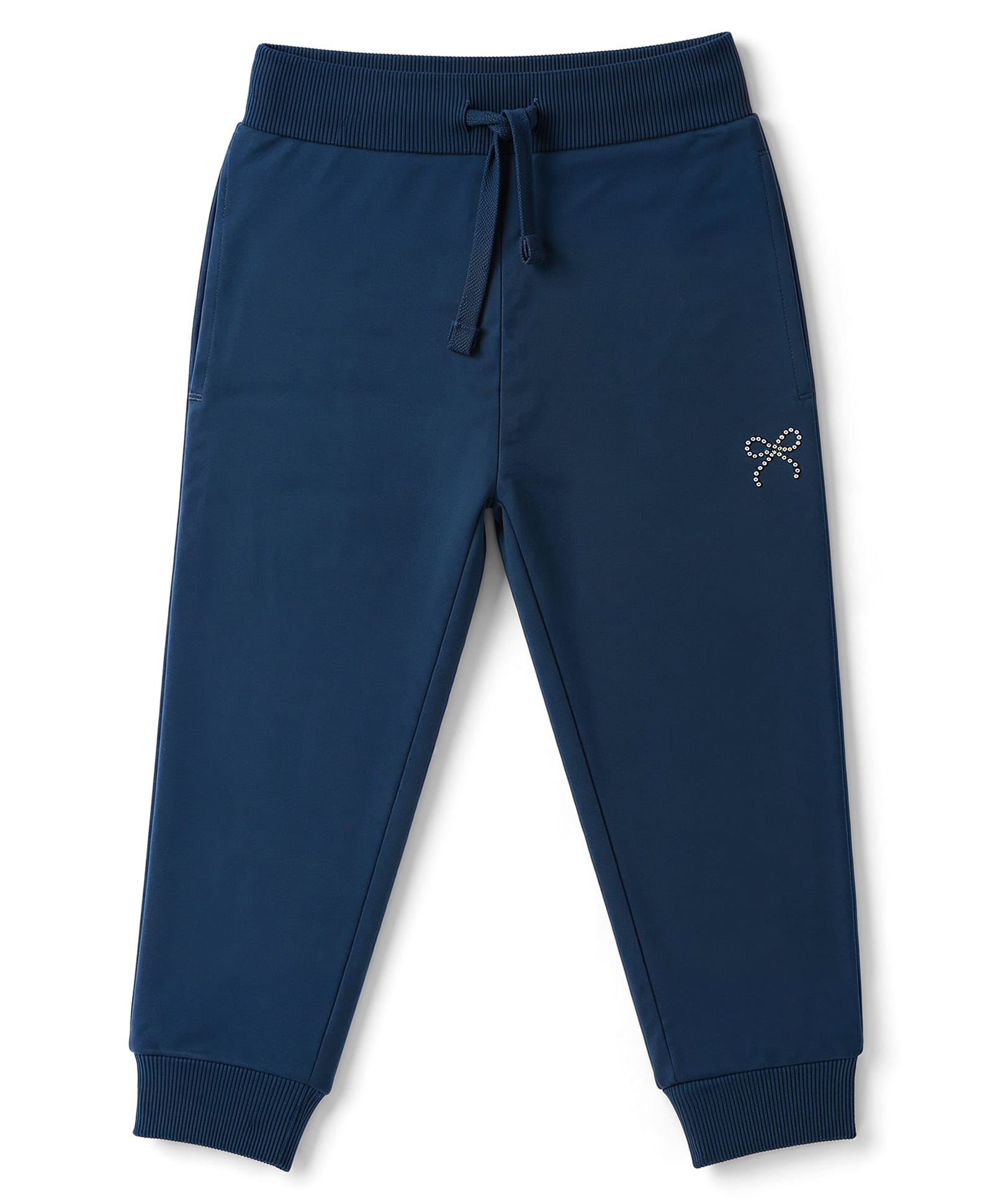 Babyhug Cotton Looper Knit Full Length Lounge Pants With Bow & Stone Embellishment - Navy Blue-picture-30