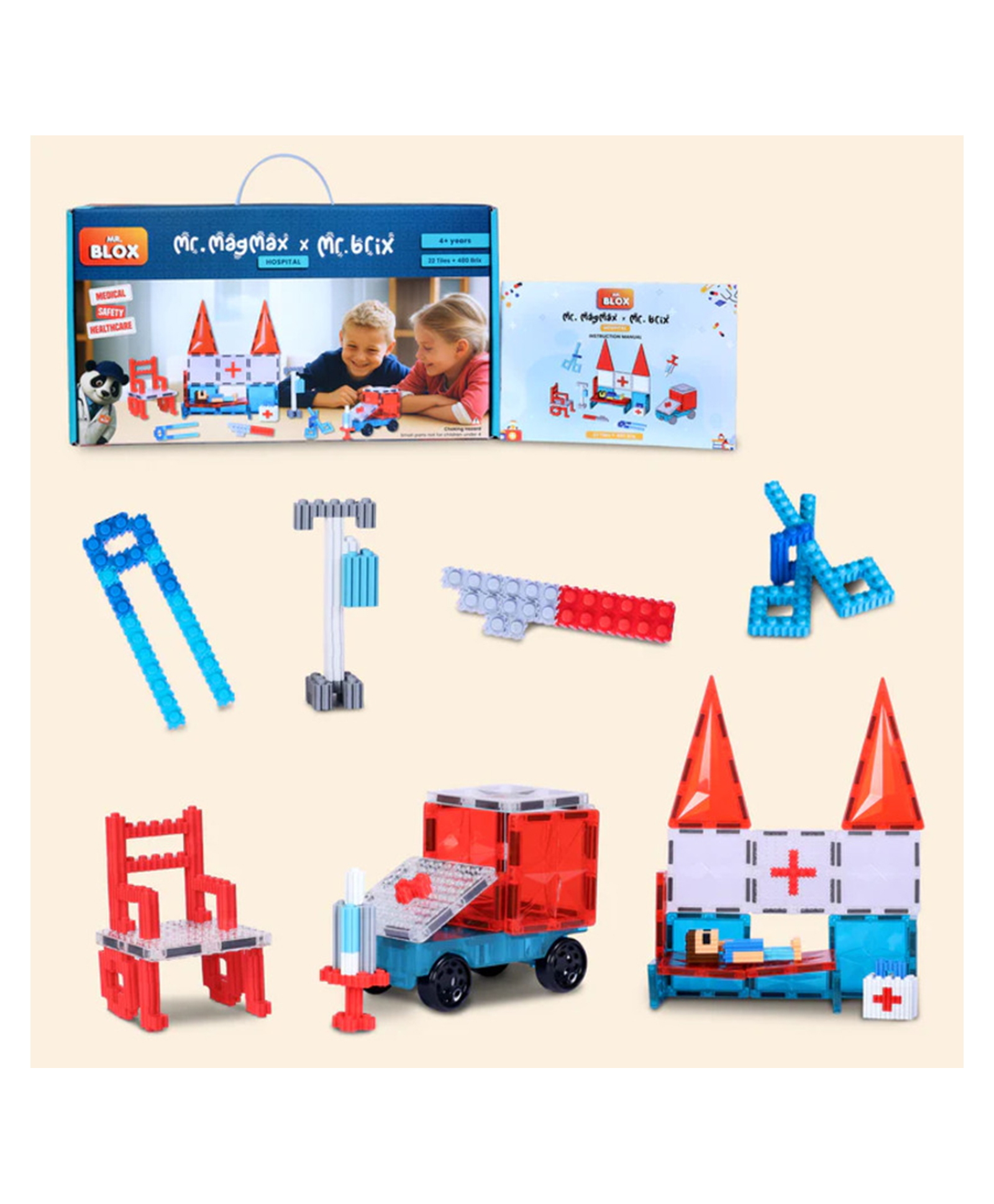 Mr. Blox Mr Magmax X Brix - Hospital - 22 Tiles + 480 Brix Multicolore-picture-26