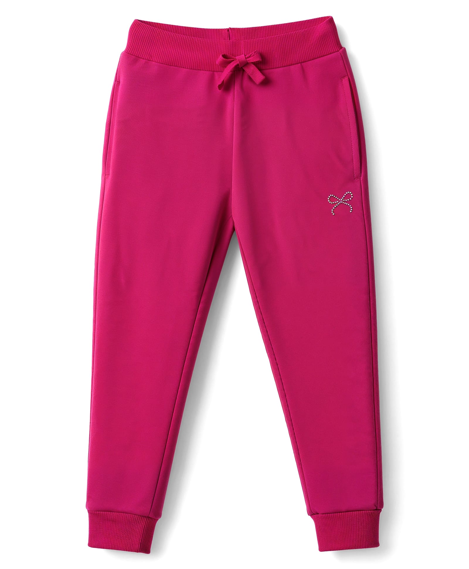 Babyhug Cotton Looper Knit Full Length Lounge Pants With Bow & Stone Embellishment - Fuchsia-picture-16