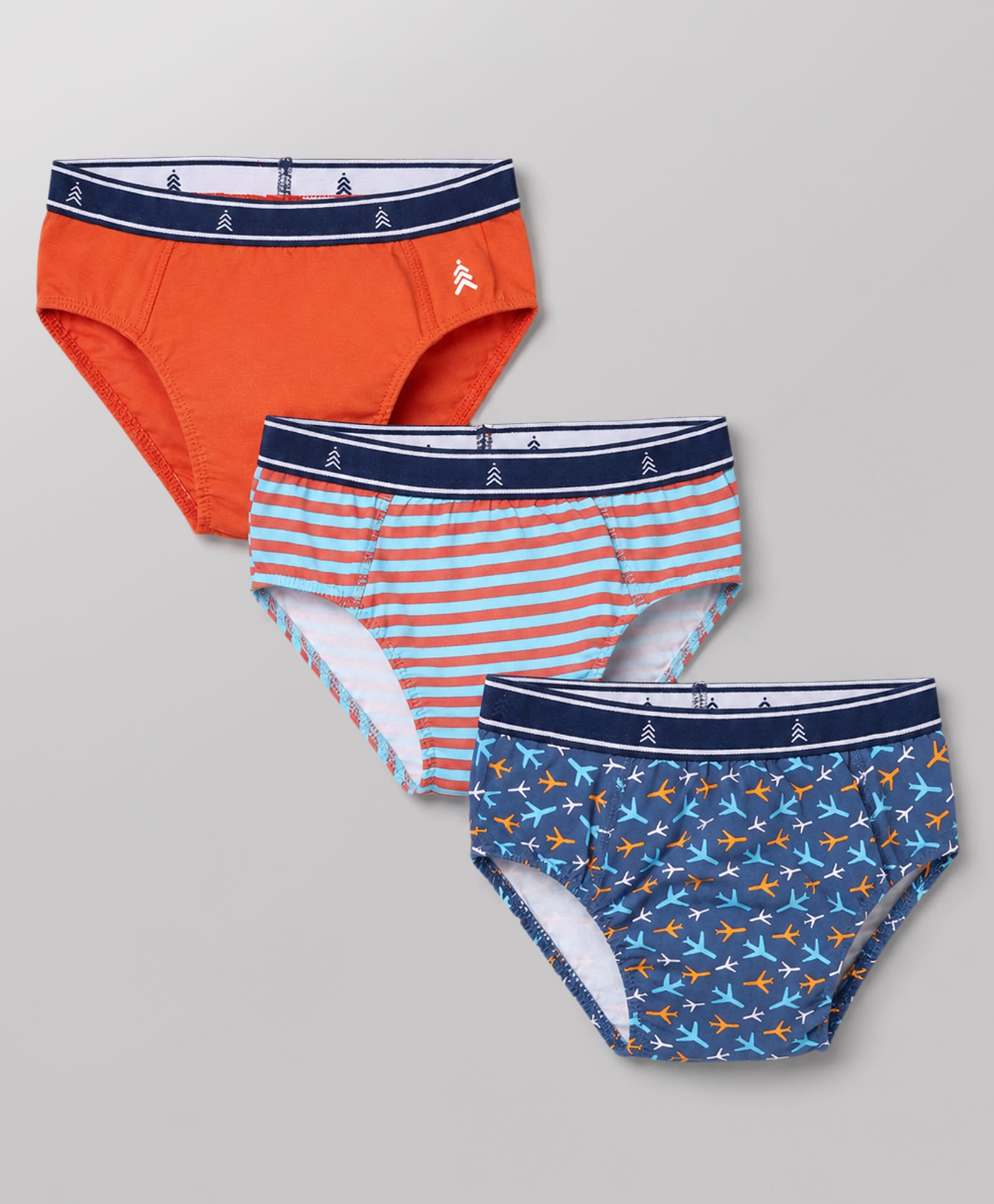 Pine Kids Cotton Elastane Knit Stripped Briefs with Airplane Print Pack of 3 - Blue Orange & Light Blue-image-42