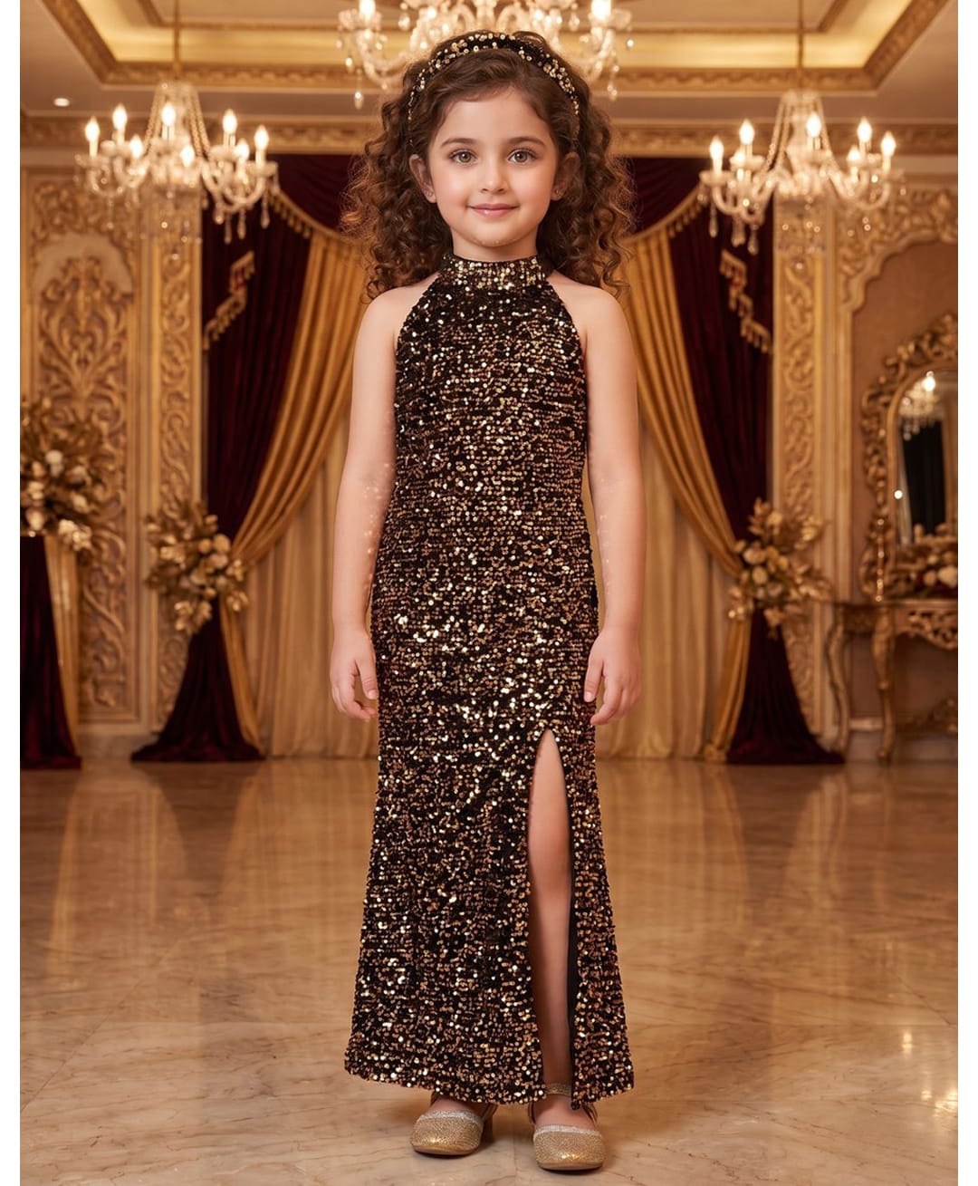 AJ Dezines Woven Sleeveless Sequins Embellished Slit Dress - Black-picture-30