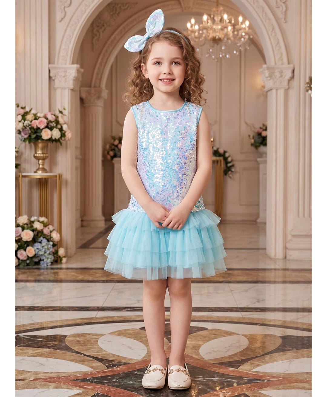 AJ Dezines Woven Sleeveless Sequins Embellished Dress - Sky Blue-image-20