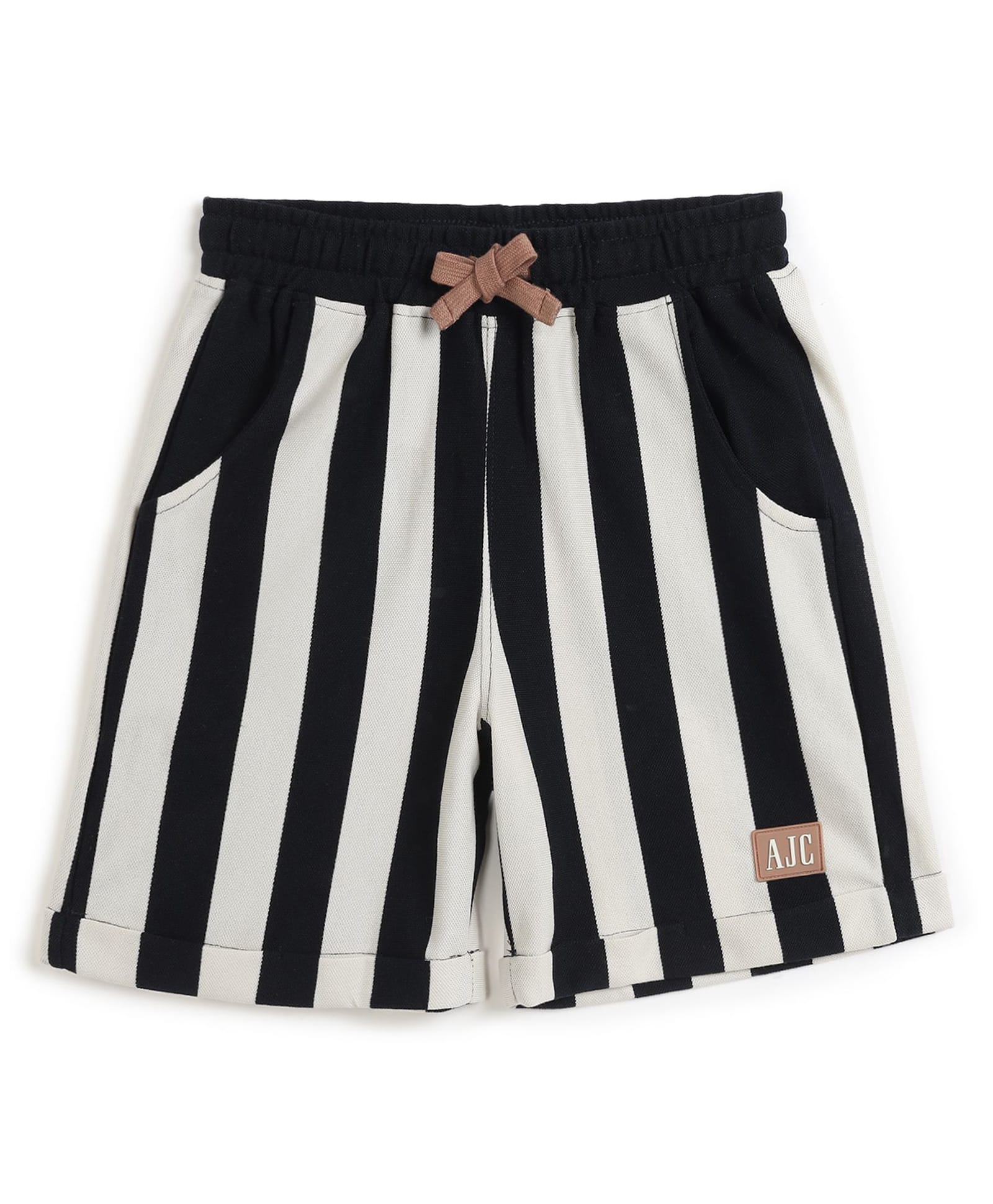 ALAN JONES Cotton Blend Knit Striped Shorts - Black-picture-16