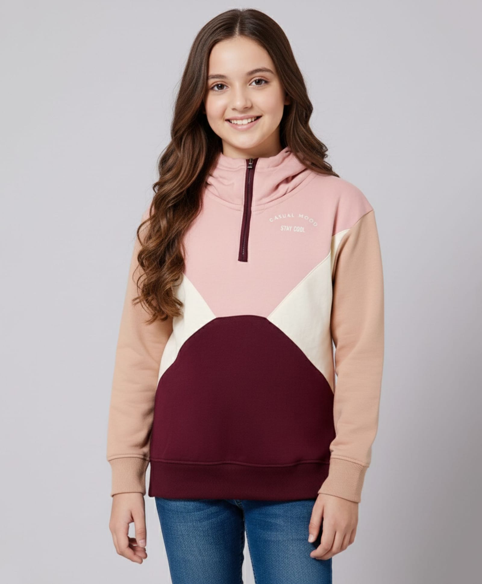 ALAN JONES Cotton Blend Knit Colour Blocked Hooded Sweatshirt - Multi Colour-image-25