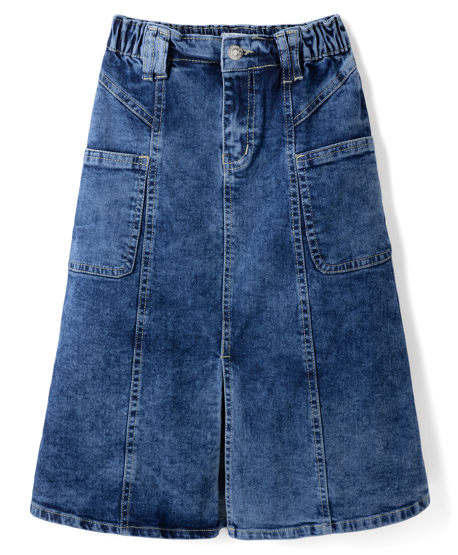 arias by lara dutta Arias Cotton Elastane Woven A-line Washed Skirt With Pockets & Cut N Sew Detailing - Blue-picture-12