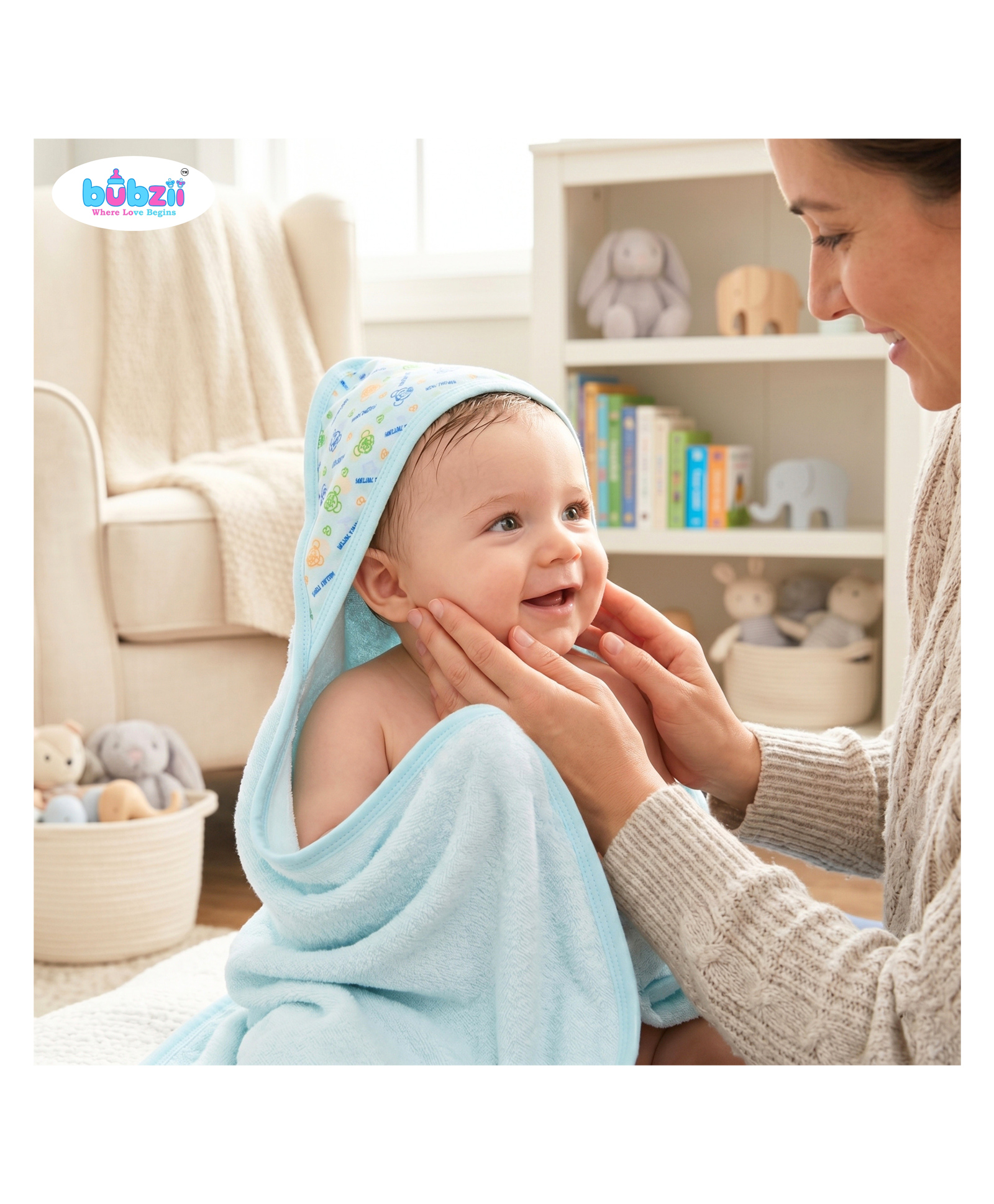 Bubzii Blue Baby Towel 72 x 72 cm. Baby Hooded Bath Towel-image-42