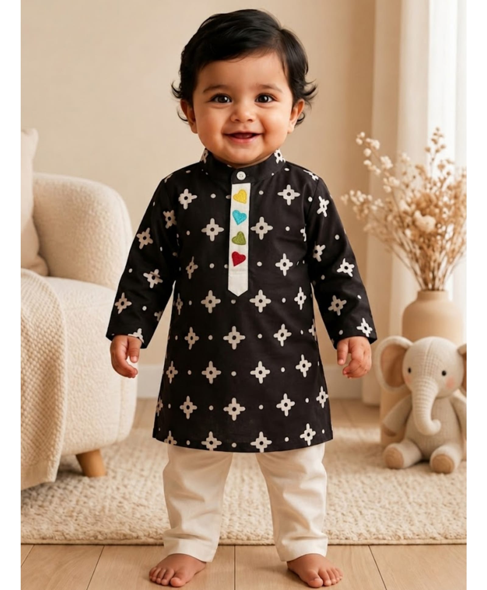 Pspeaches Cambric Woven Full Sleeves Abstract Printed Kurta & Pajama Set - Black-image-11