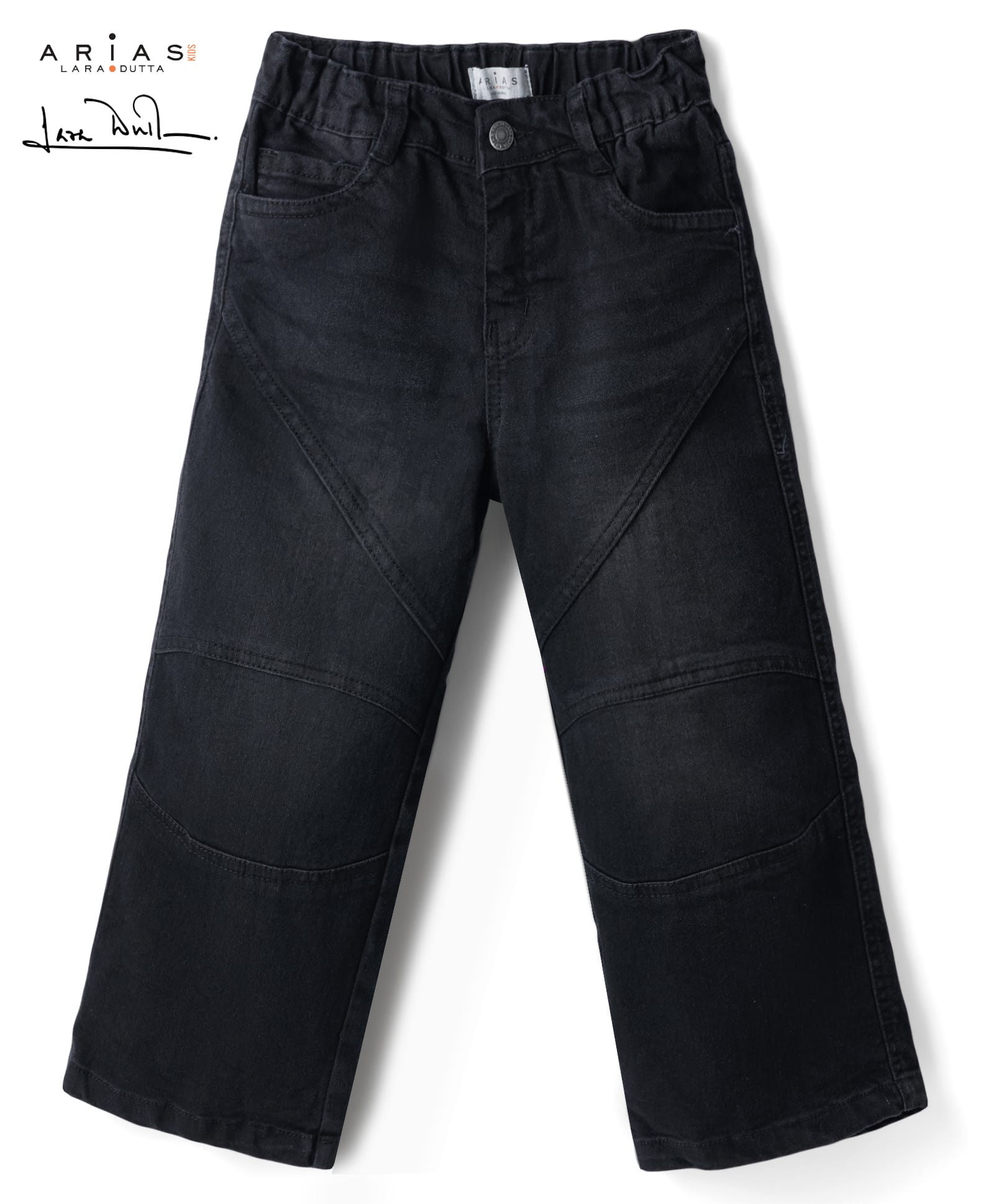 arias by lara dutta Arias Boys Cotton Woven Full Length Baggy fit Washed Jeans With Cut & sew - Navy Blue-picture-22