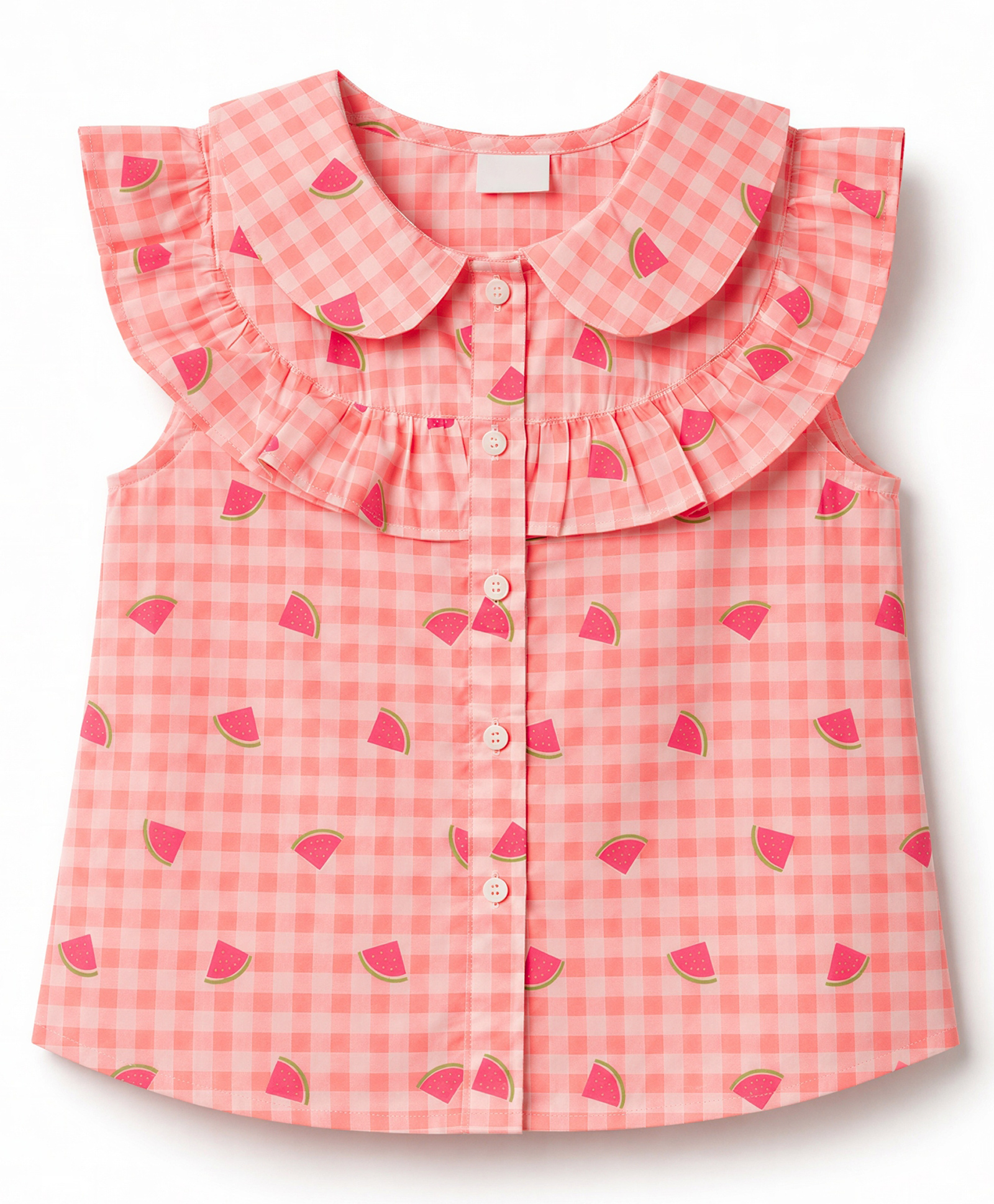 Babyhug Cotton Woven Sleeveless Top with Watermelon &Y Checks Print - Pink