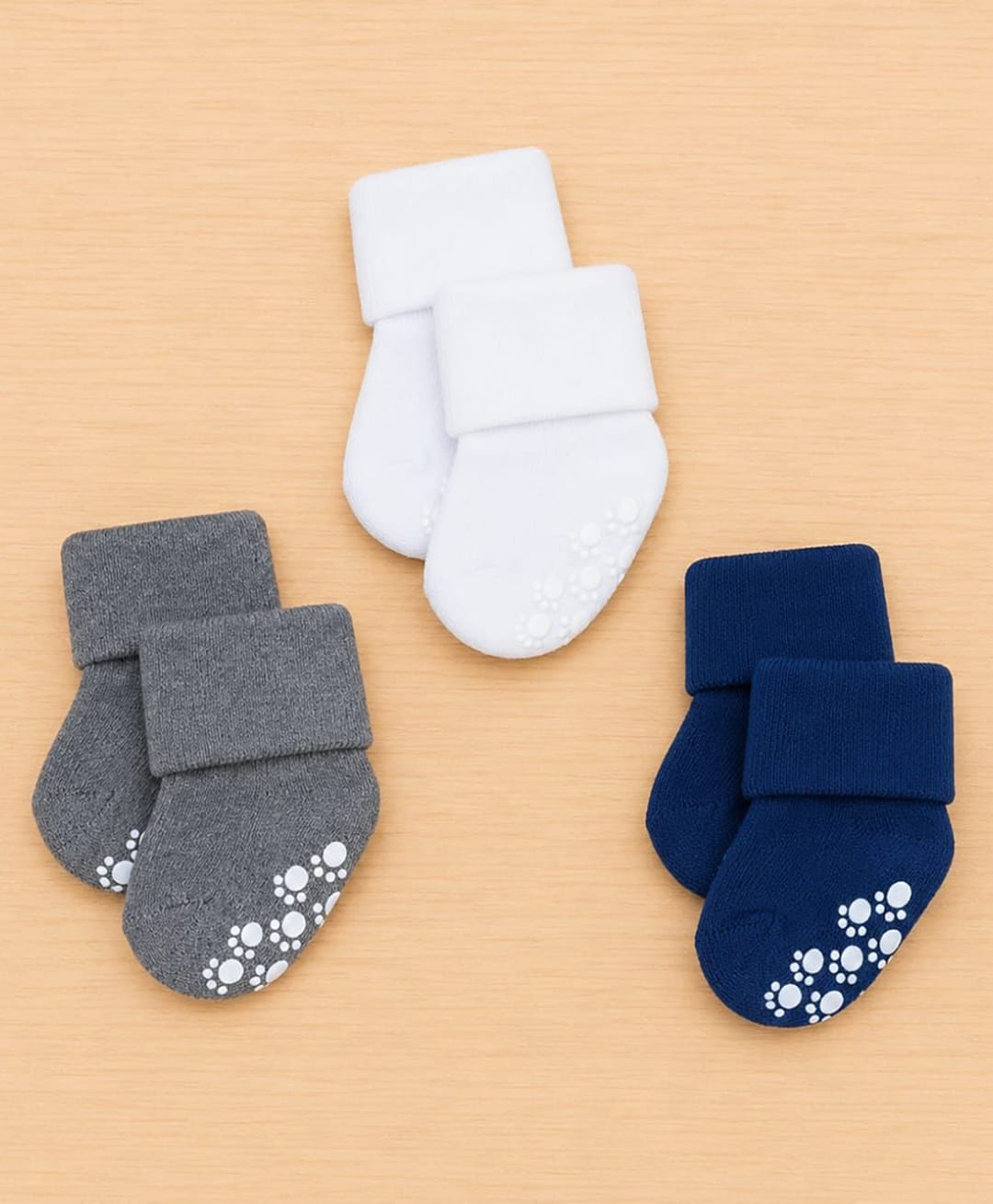 Kidofash Knit Pack Of 3 Solid Anti Skid Socks - Navy Blue-picture-39