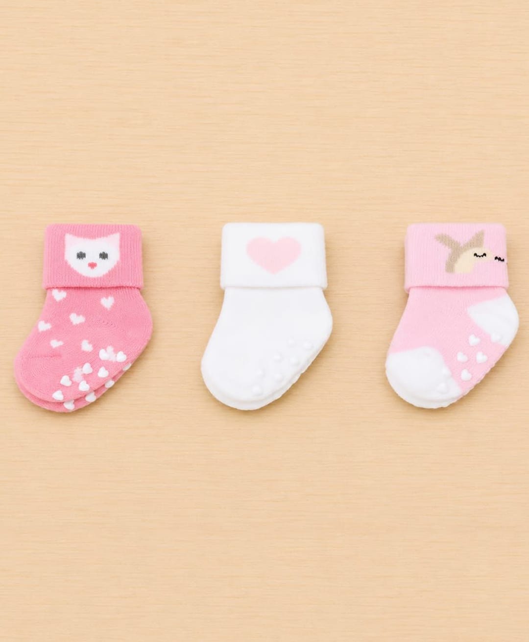 Kidofash Knit Pack Of 3 Hearts & Cat Designed Anti Skid Socks - Dark Pink-picture-30