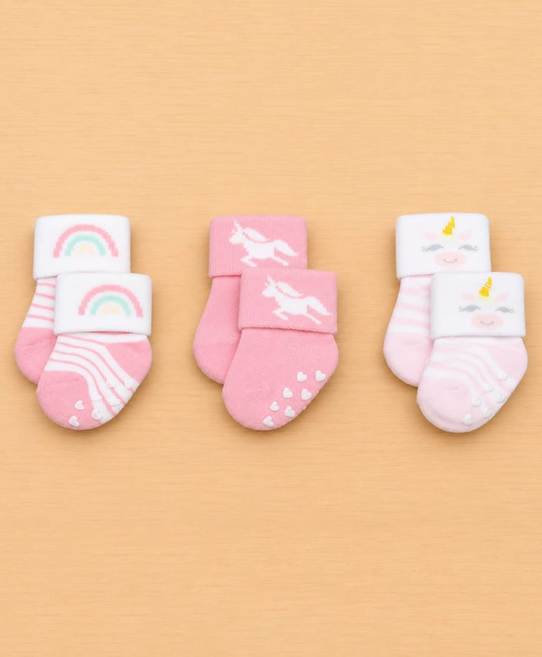 Kidofash Knit Pack Of 3 Rainbow & Unicorn Designed Anti Skid Socks - Pink-picture-39