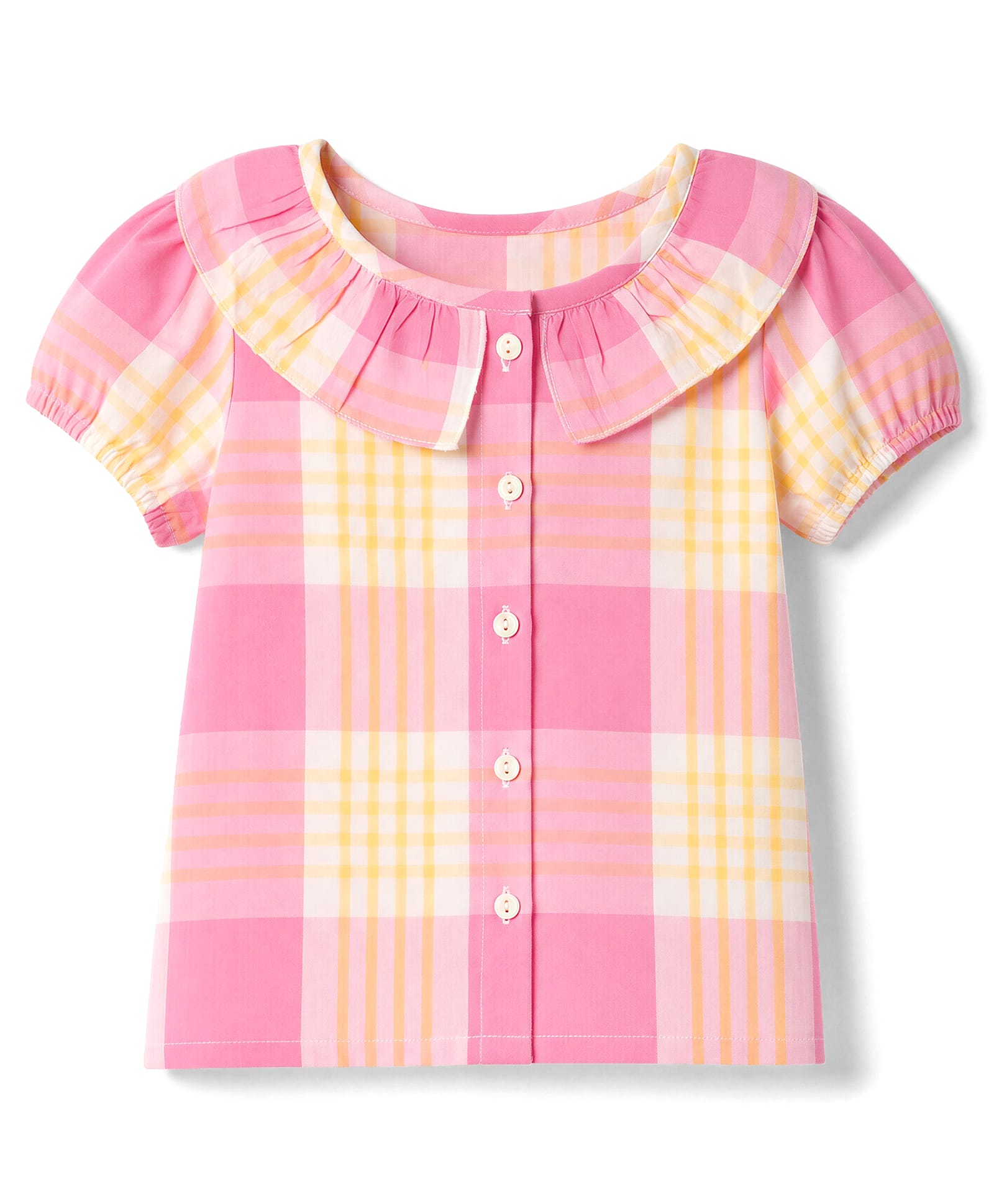 Babyhug Cotton Woven Half Sleeves Top with Checked Print - Pink-picture-27