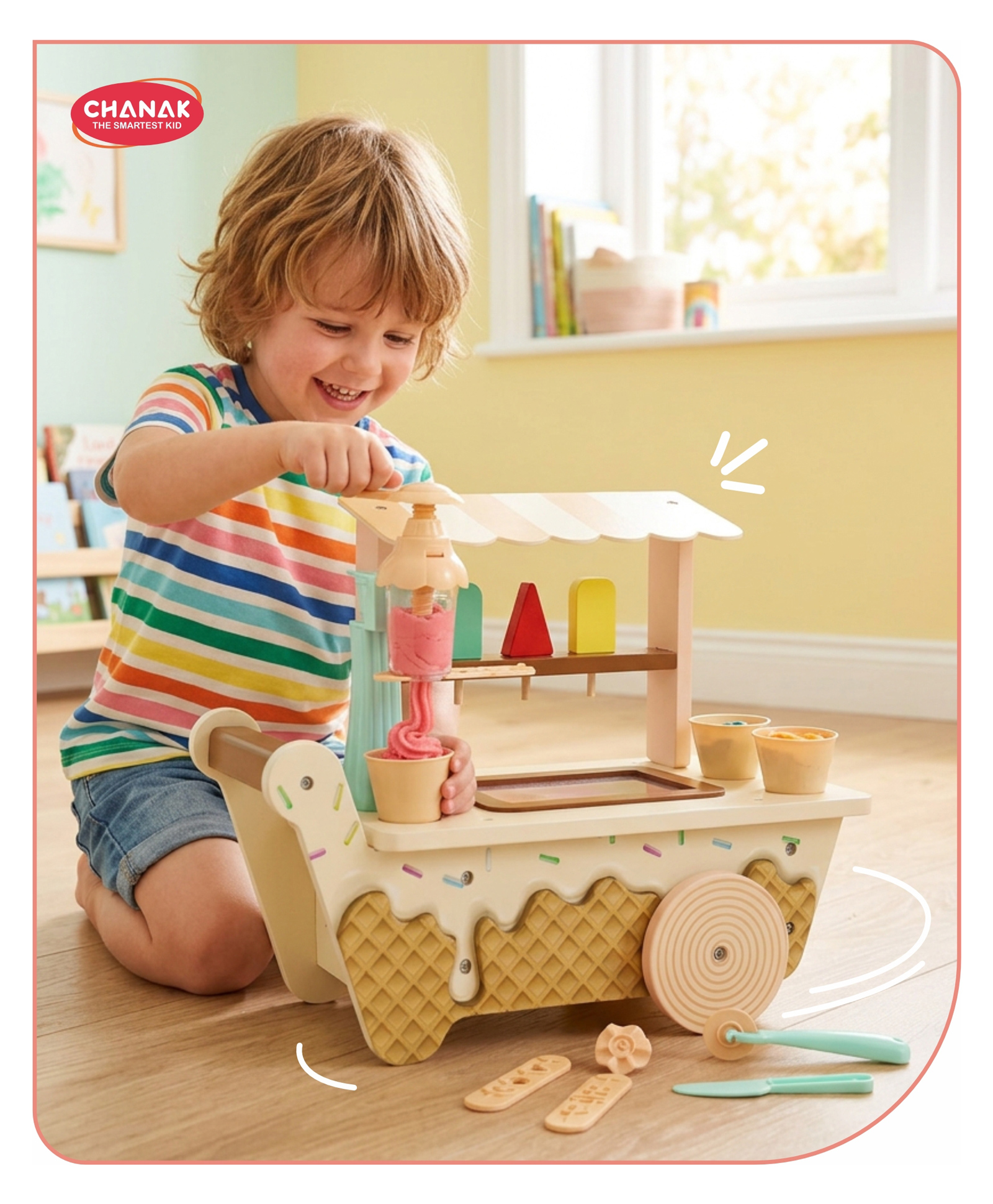 Aditi Toys Play Dough Ice Cream Maker Set, Safe Non-Toxic Wooden Ice Cream Cart Toy with Clay Machine for Kids 3Y+, Montessori Pretend Play Toy Cafe, Learning Gift Ice Cream Toys for Girls & Boys-image-38