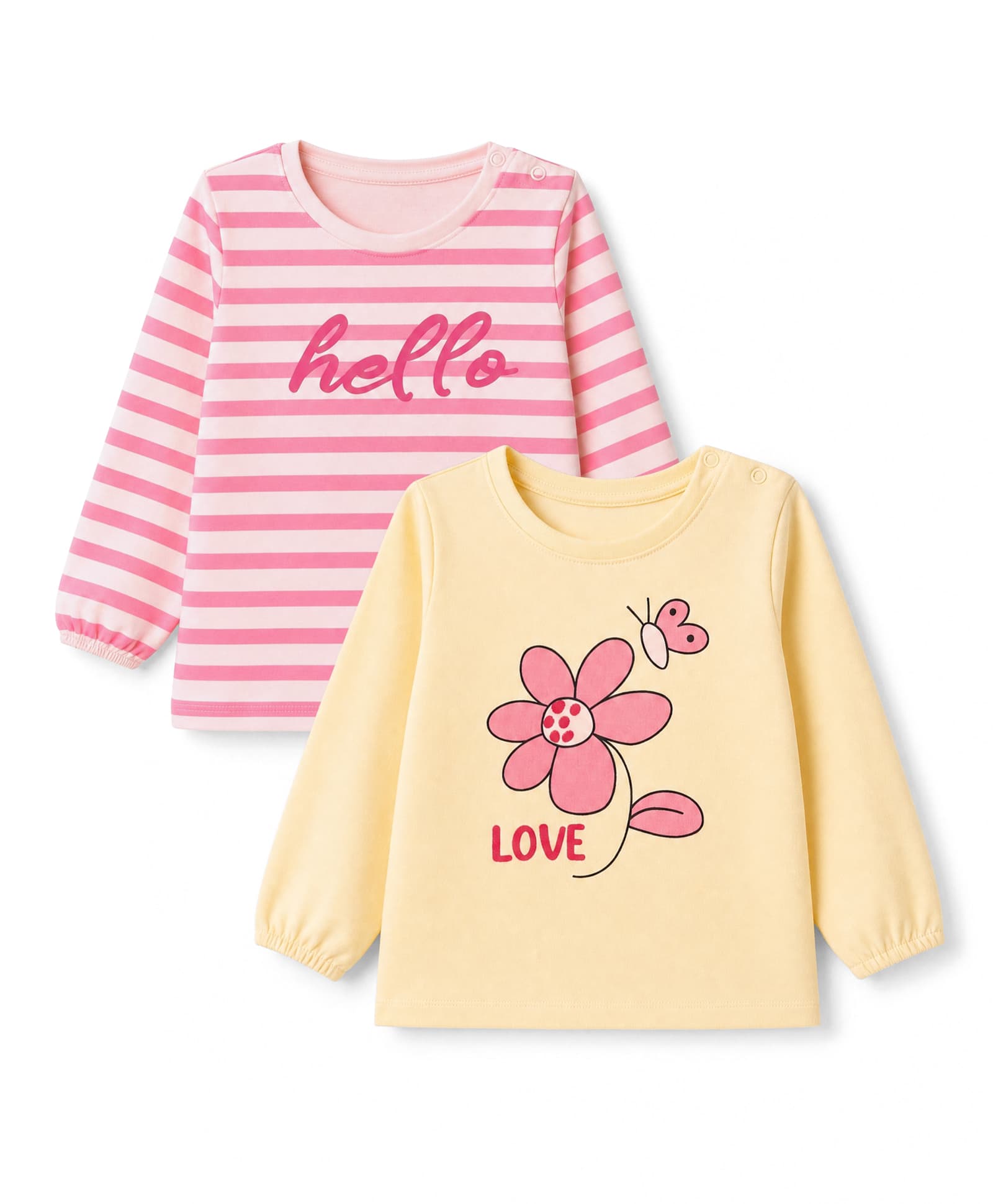 Doodle Poodle 100% Cotton Single Jersey Knit Striped Tops with Full Sleeves and Floral Print Pack of 2 - Cream & Pink-image-13