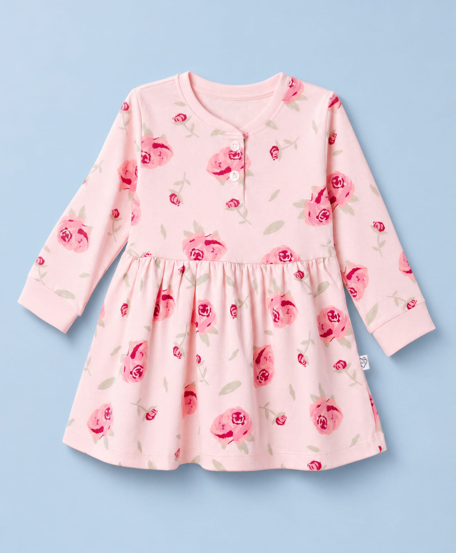 CUCUMBER Interlock Knit Full Sleeves Floral Printed Frock - Light Peach-image-40
