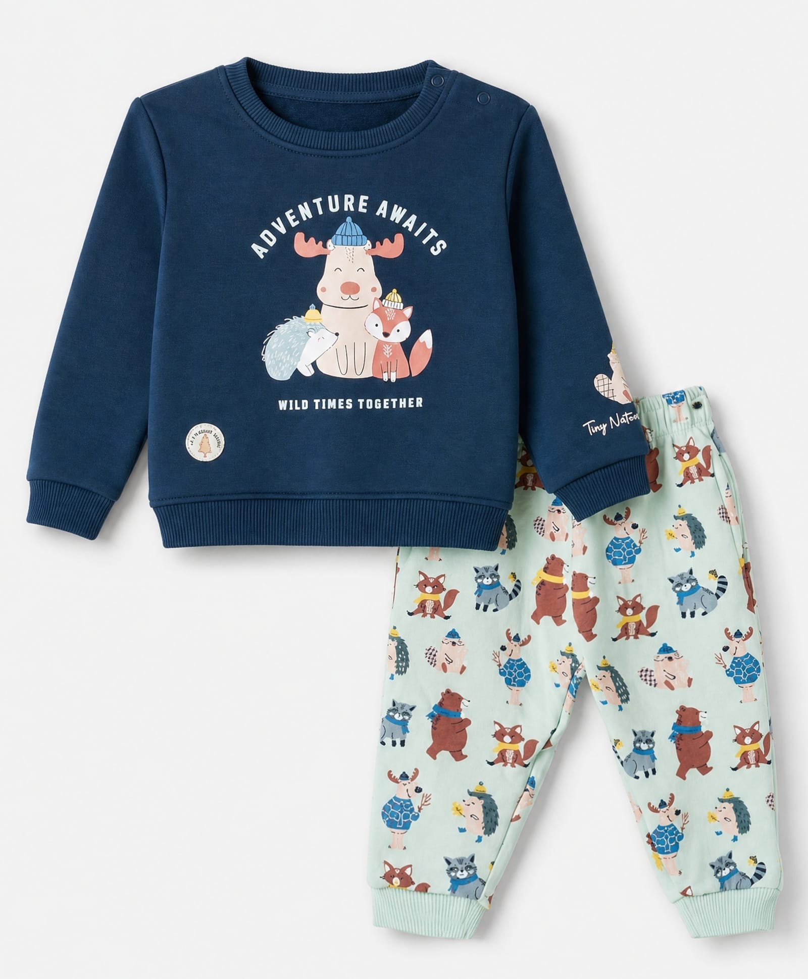 CUCUMBER Fleece Knit Full Sleeves Winter Wear Suits With Animal Printed - Navy Blue-picture-15