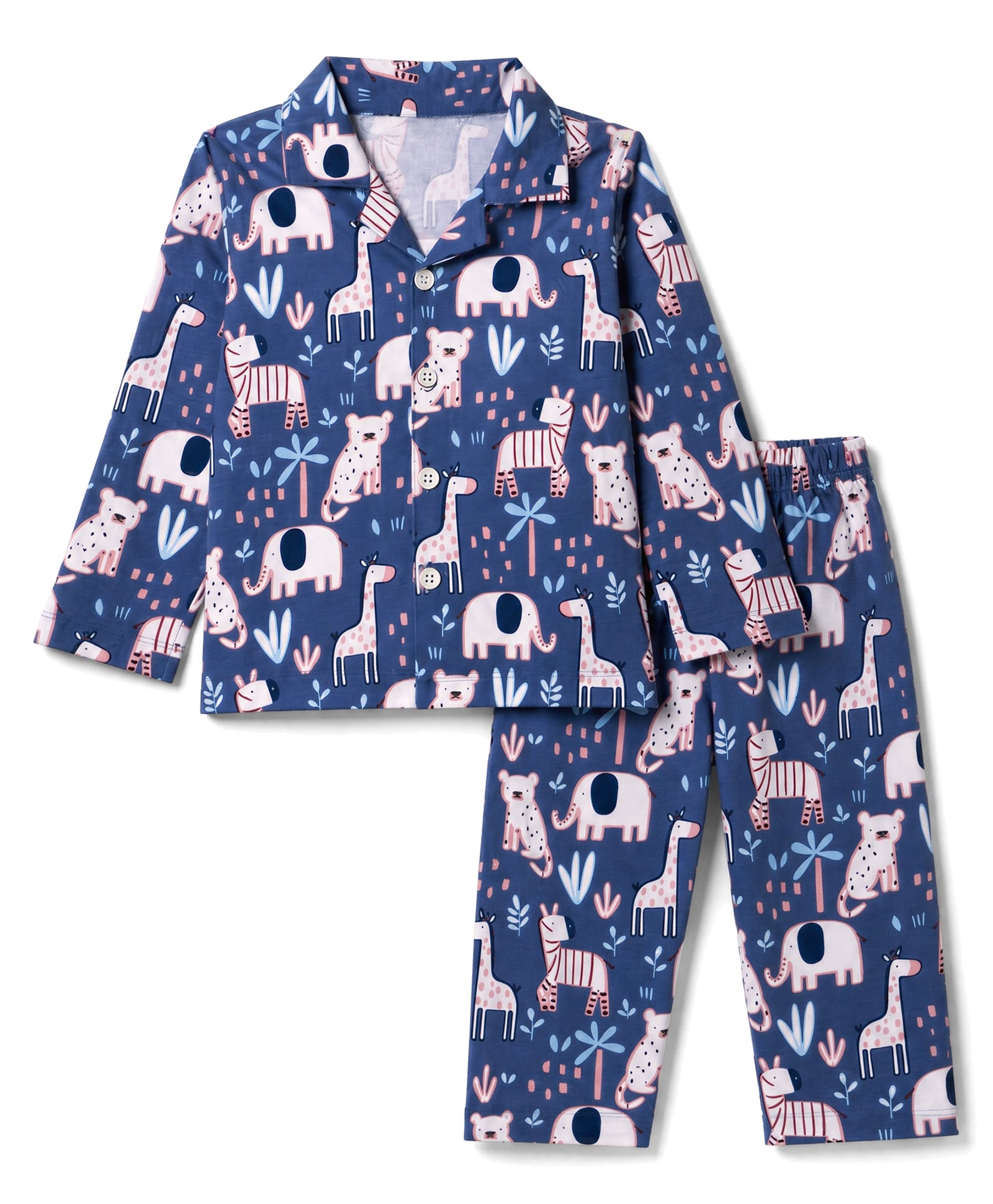 Ollypop Sinker Knit Full Sleeves Co-Ords Shirt & Pyjama Night Suit with Animal Print - Blue-picture-0