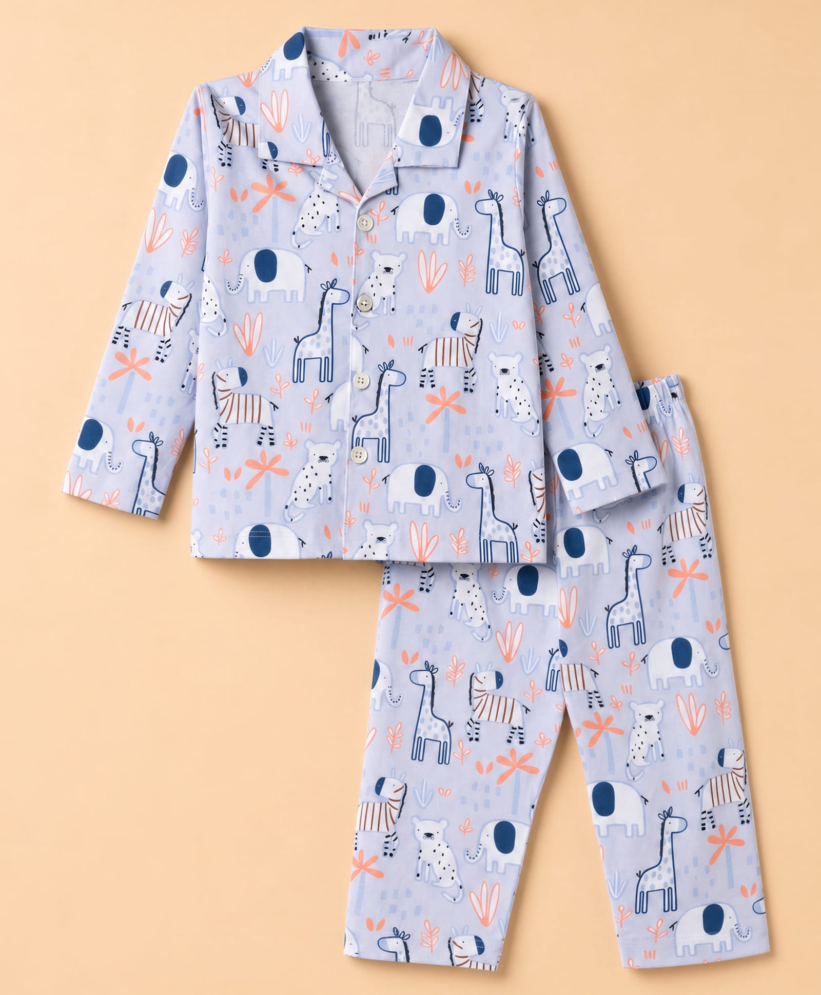 Ollypop Sinker Knit Full Sleeves Co-Ords Shirt & Pyjama Night Suit with Animal Print - Grey-image-49