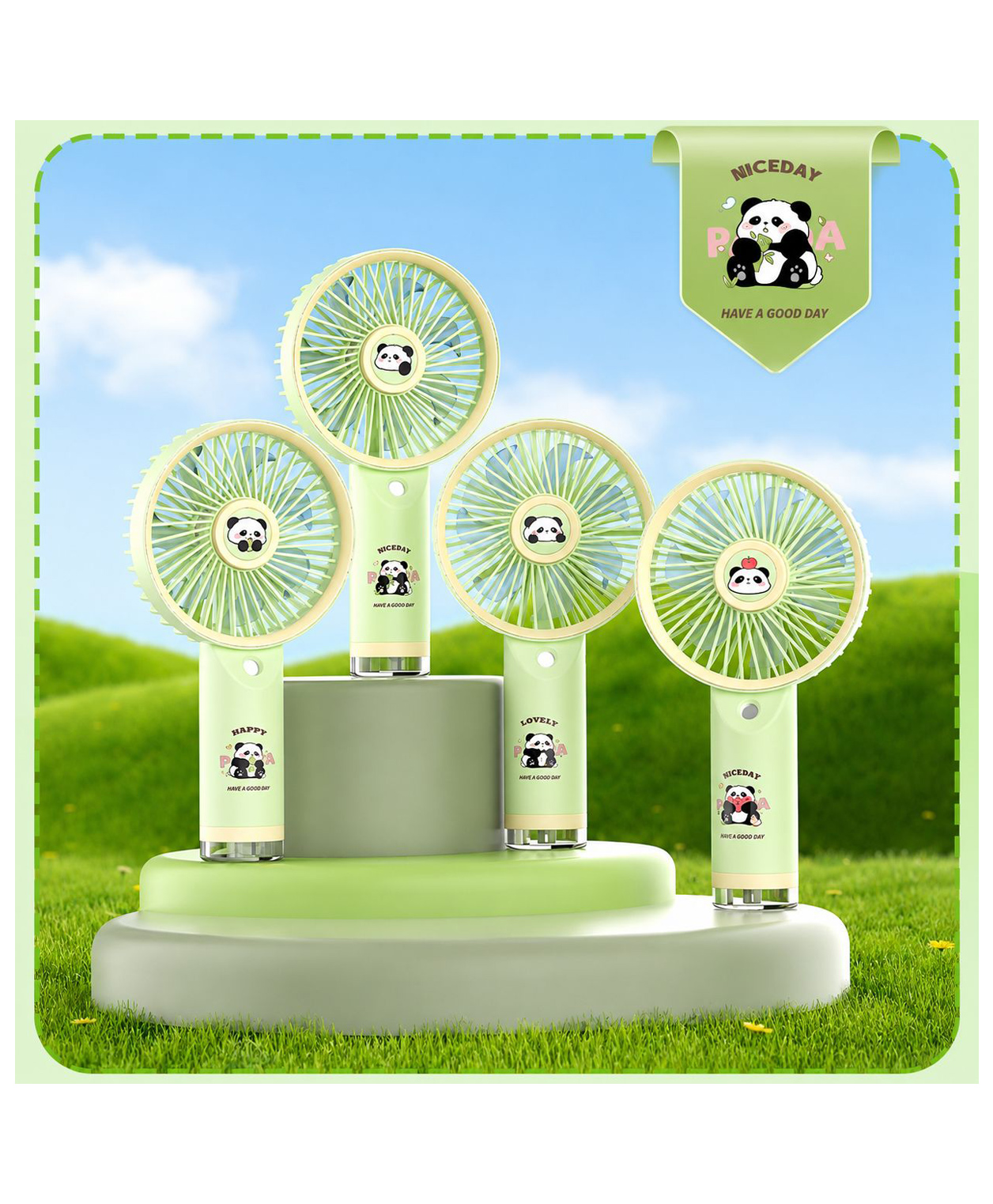 Elecart Cute Panda Rechargeable Handheld Fan with Water Mist Spray | Portable Mini Desk Fan with 3-Speed Airflow, USB Charging, Short Handle Personal Cooling Fan for Kids, Girls, Office, Travel-image-13