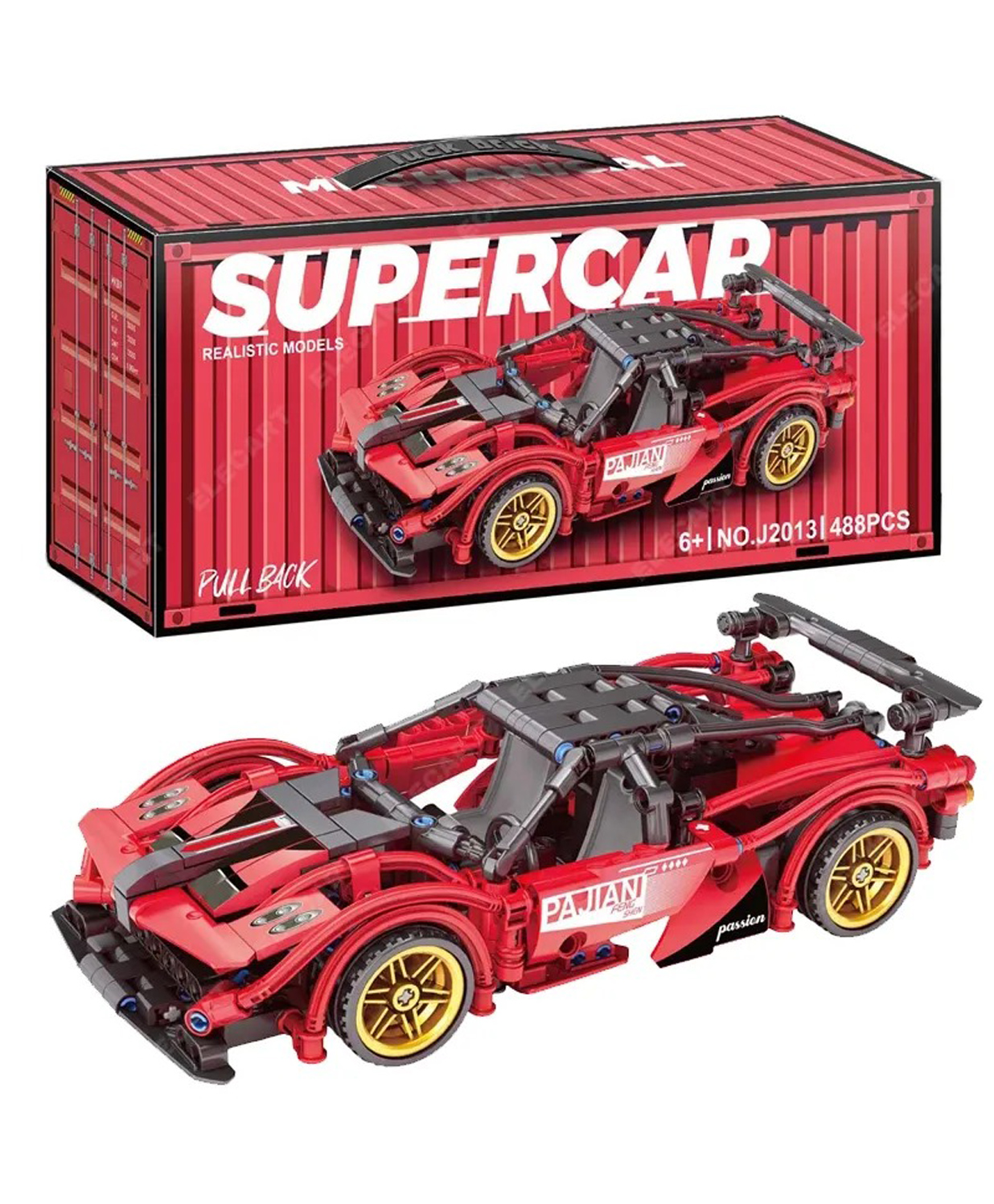 Elecart 1:18 Scale Pull Back Racing Car Building Block Set 488 PCS Red Sports Car Model Kit, DIY Assembly Brick Toy, Compatible Construction Blocks, for Kids, Teens, Adults & Collectors-image-35