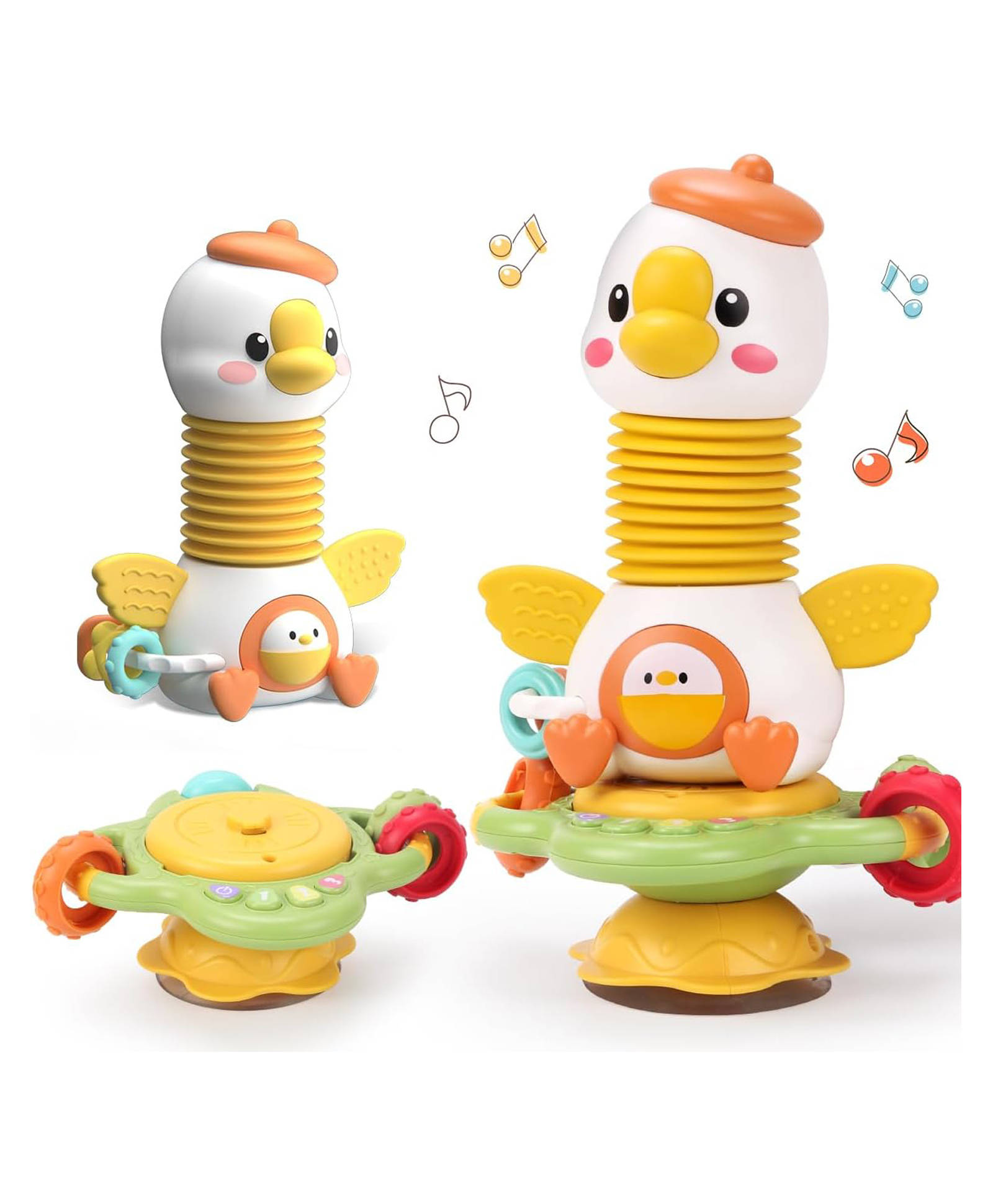 Elecart Baby Rattle High Chair Tray Toy with Suction Cup | Musical Goose Sensory Toy for Babies | Montessori Developmental Learning Toy | Travel Stroller Activity Toy for Infants, Toddlers, Kids-picture-36