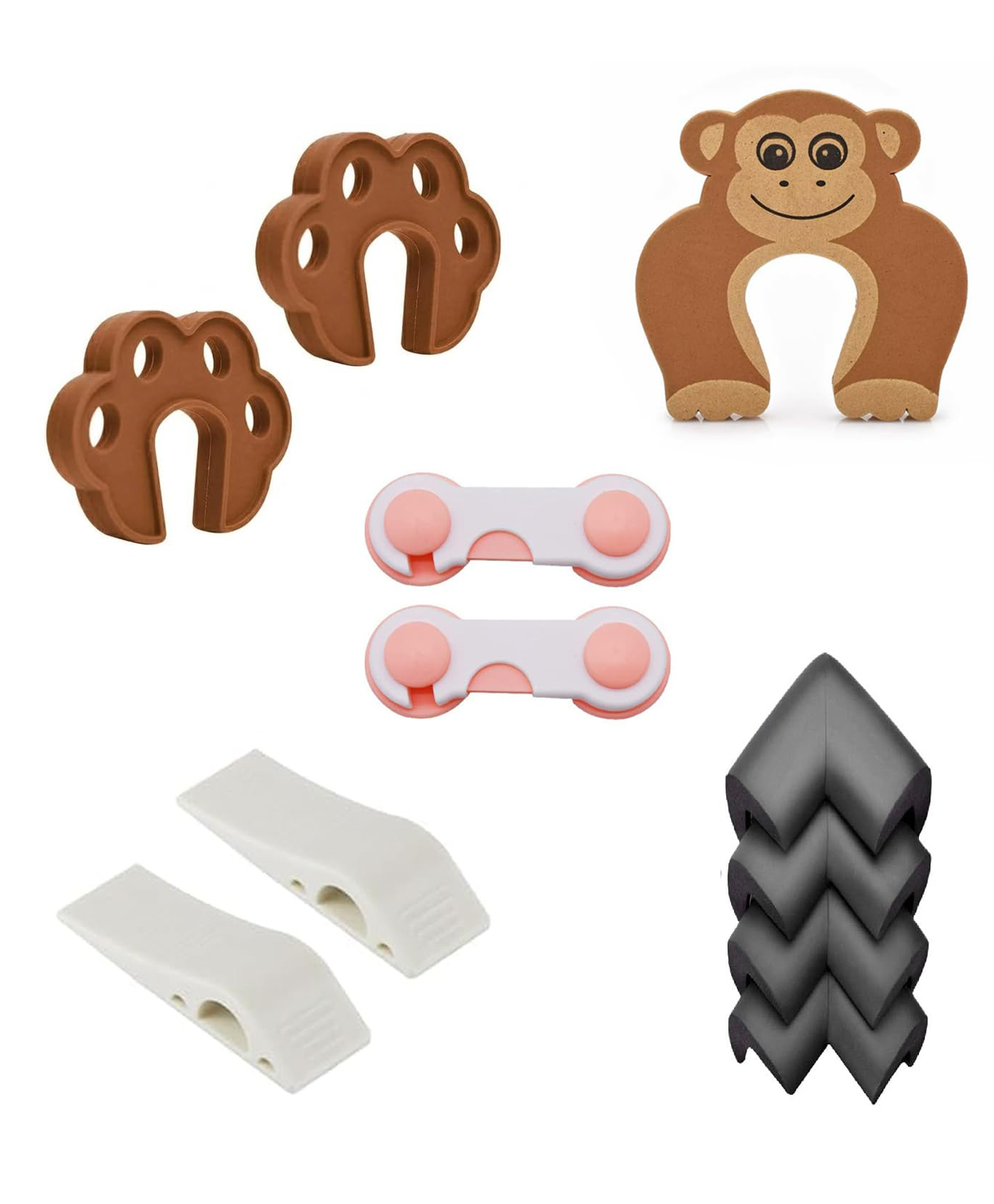 Safe-O-Kid Budget Baby Safety Combo Kit with 2 Paw Door Stoppers, 1 Monkey Door Stopper, 2 Smiley Safety Locks, 2 TPR Door Stoppers and 4 Corner Protectors for Baby Proofing Home Assorted-picture-25