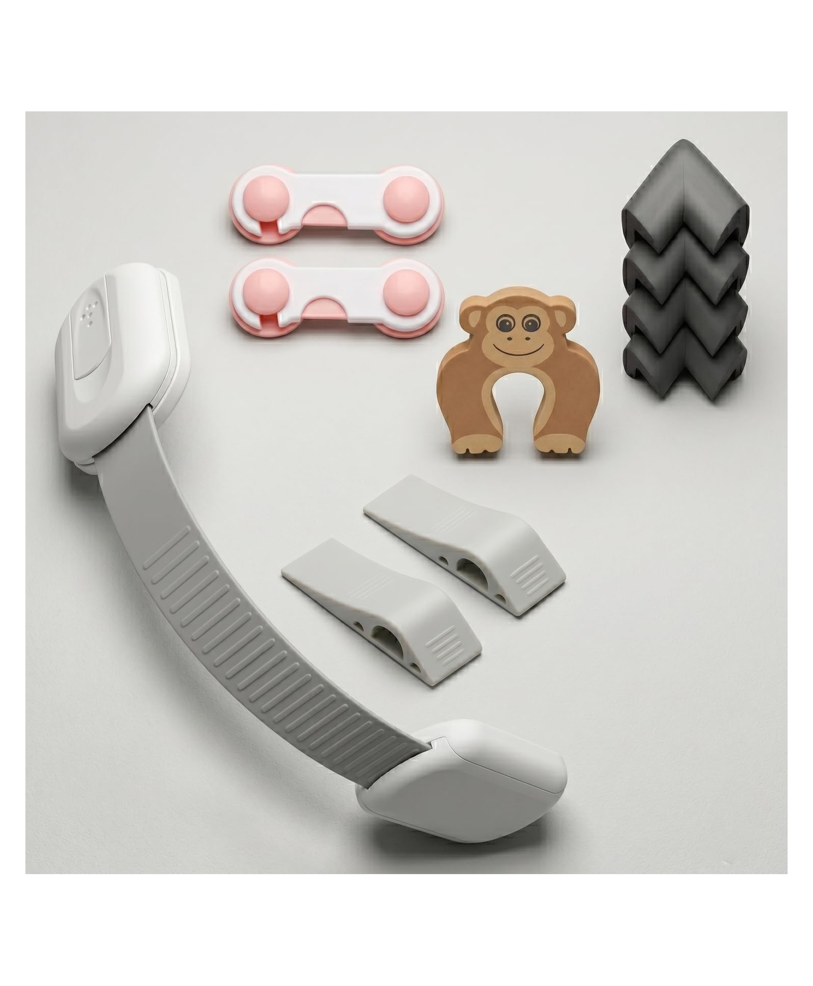 Safe-O-Kid Home Safety Starter Kit | 1 Multipurpose Safety Lock, 2 Smiley-End Locks, 2 Door Stoppers, 4 Corner Protectors & 1 Finger Pinch Guard | Child Safety Essentials for Home - Assorted-picture-10