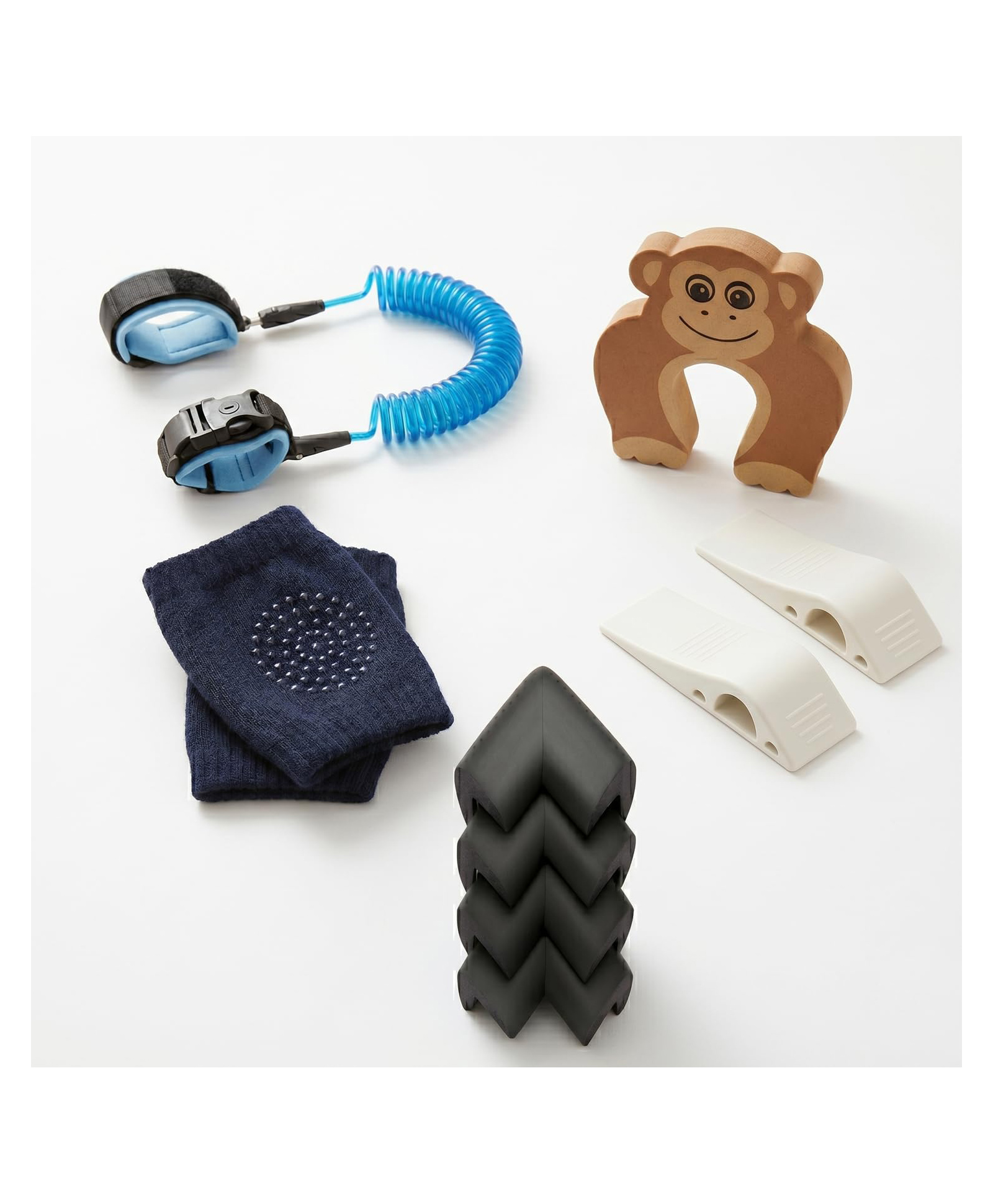 Safe-O-Kid Toddler Safety Kit | 1 Anti-Lost Wrist Link, 1 Finger Pinch Guard, 2 TPR Door Stoppers, 4 Corner Protectors & 1 Pair Anti-Slip Knee Pads | Child Safety Kit for Home & Travel - Assorted-image-16