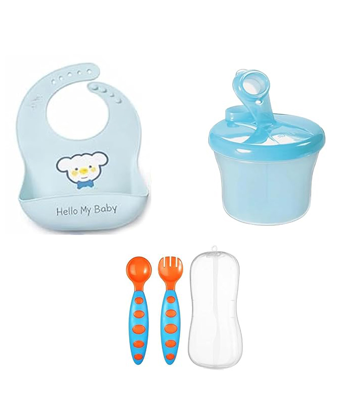 Safe-O-Kid Baby Dining Combo with Silicone Bib, Food Storage Container and Baby Spoon and Fork Set with Storage Case, BPA Free Self Feeding Kit for Babies and Toddlers Assorted-image-12