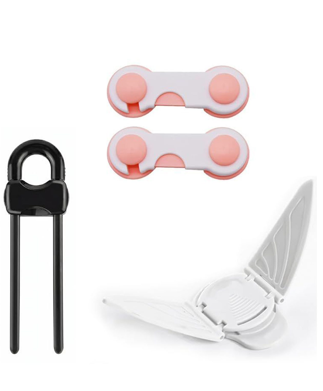 Safe-O-Kid Cabinet Safety Combo | 1 U Shape Cabinet Lock, 2 Smiley Ends Locks & 1 Butterfly Window Guard | Baby Proofing Cabinet Safety for Babies & Toddlers - Assorted-picture-9