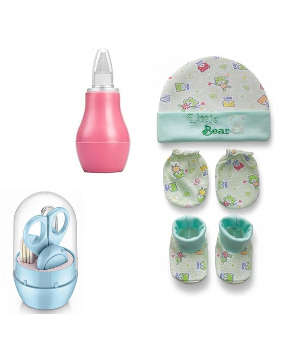 Safe-O-Kid Grooming Essentials Combo | 1 Baby Grooming Kit, 1 Nasal Aspirator & 1 Cap Mitten Bootie Set | Newborn Care & Hygiene Kit for Babies - Assorted-picture-34
