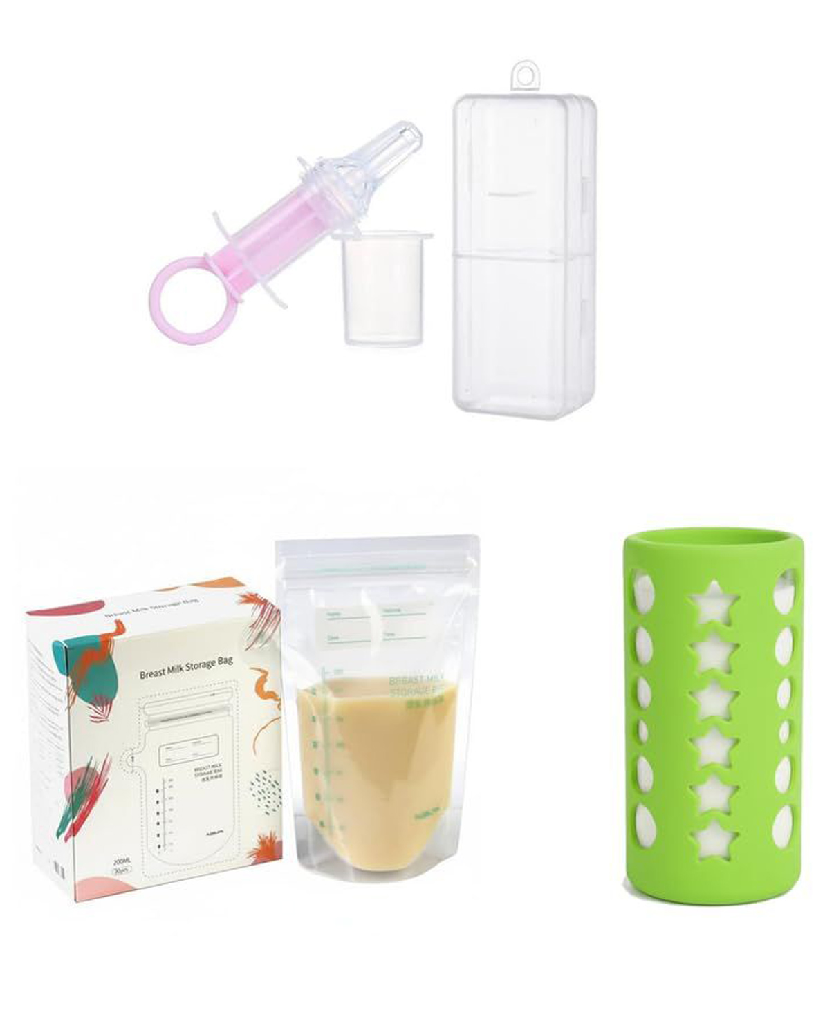 Safe-O-Kid Newborn Feeding Combo | 1 Medicine Feeder, 1 Feeding Bottle Cover & 1 Breast Milk Storage Bags Pack | Feeding Essentials Kit for Newborn Babies - Assorted-picture-19
