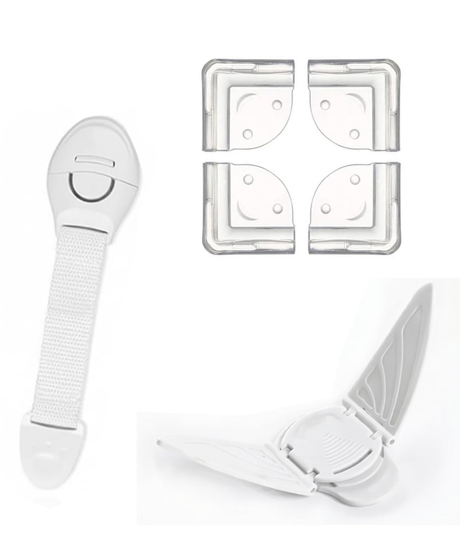 Safe-O-Kid Safety Lock Combo | 4 Smiley Shaped Corner Protectors, 1 Butterfly Safety Lock & 1 Nylon Safety Lock | Childproofing Kit for Cabinets, Drawers & Furniture Safety - Assorted-picture-4