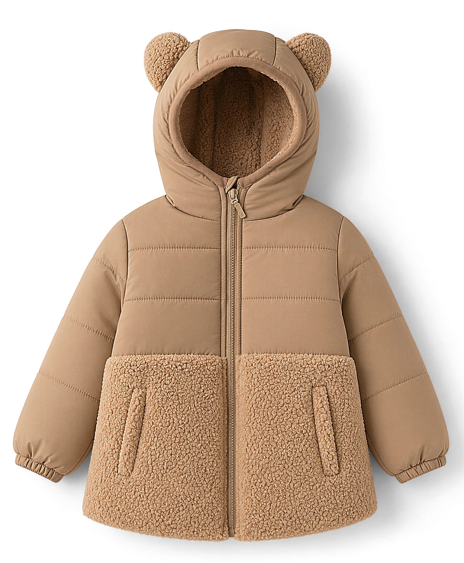 Babyhug Woven Padded Winter Jacket Full Sleeves with Fur & Ear Applique - Beige-image-26