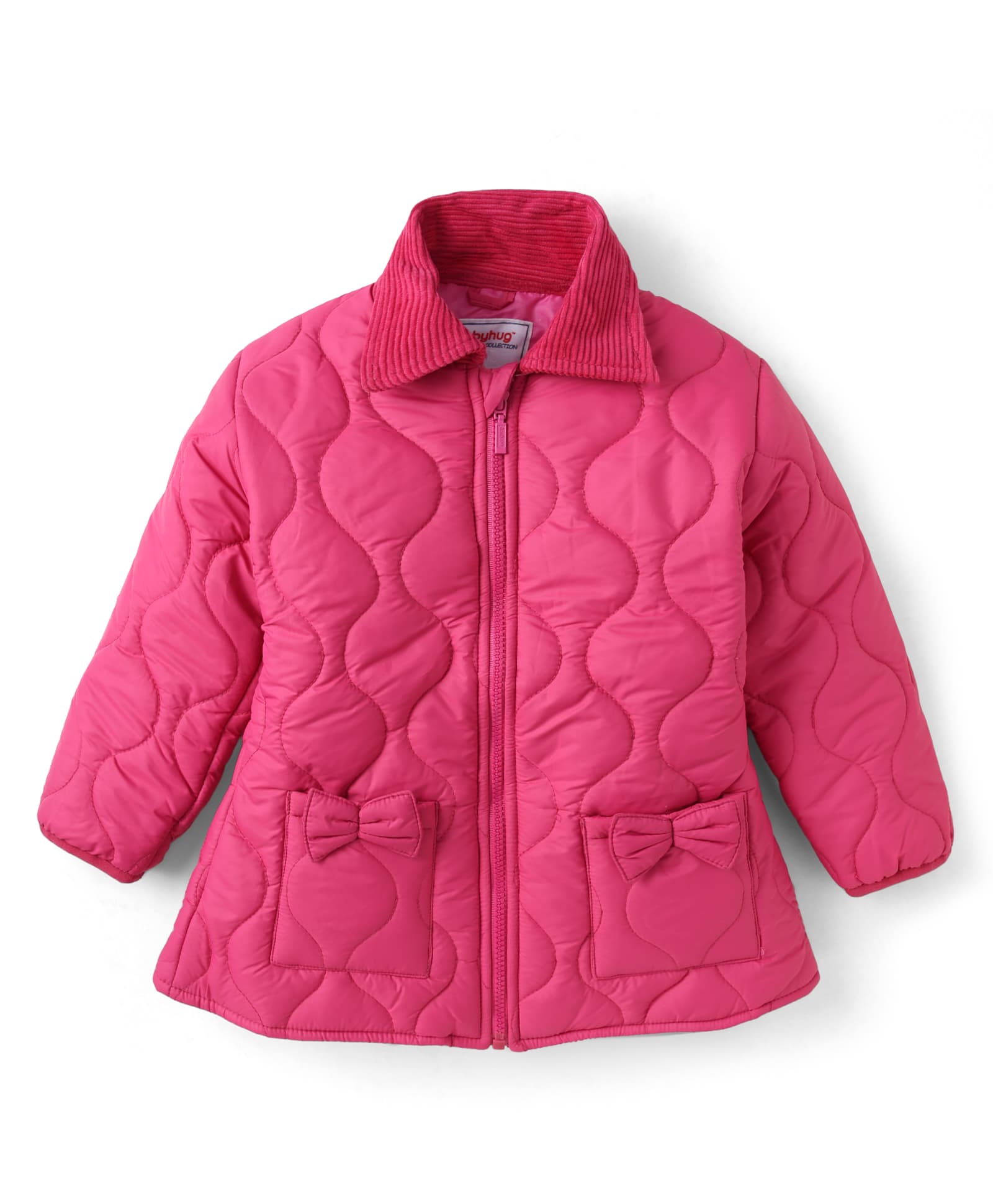 Babyhug Woven Padded/Quilted/ Winter Jacket with Full Sleeves and Bow Detail - Pink-picture-22