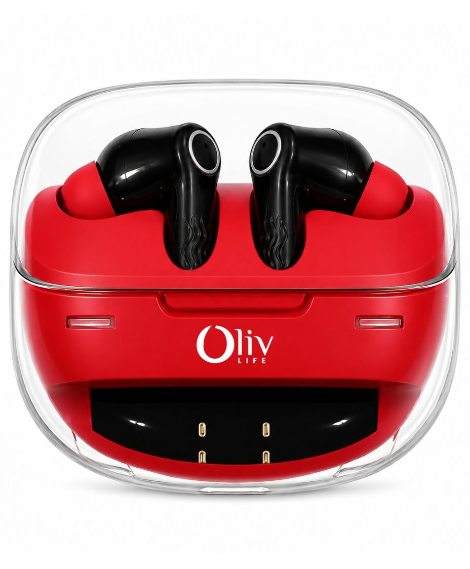 OlivLife NERO True Wireless Earbuds, Bluetooth 6.0 in-Ear Headphones with ENC Mic, 14H Playtime, Deep Bass, Premium Sound, Type-C Fast Charging Case, Ultra-Light Design,Red-picture-12