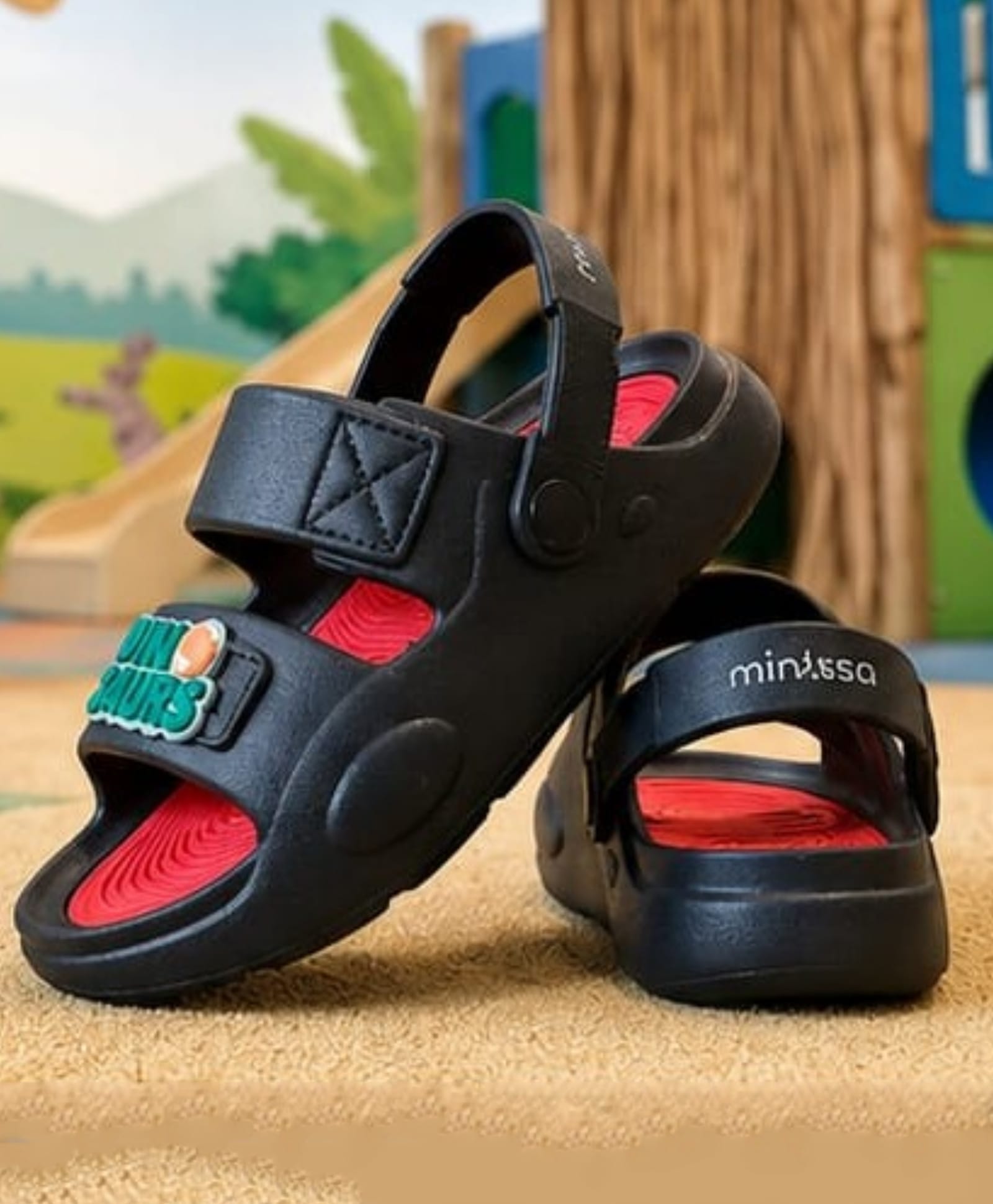 Binos Dinosaurs Text Applique Detailed Slingback Clogs - Black & Red-picture-13