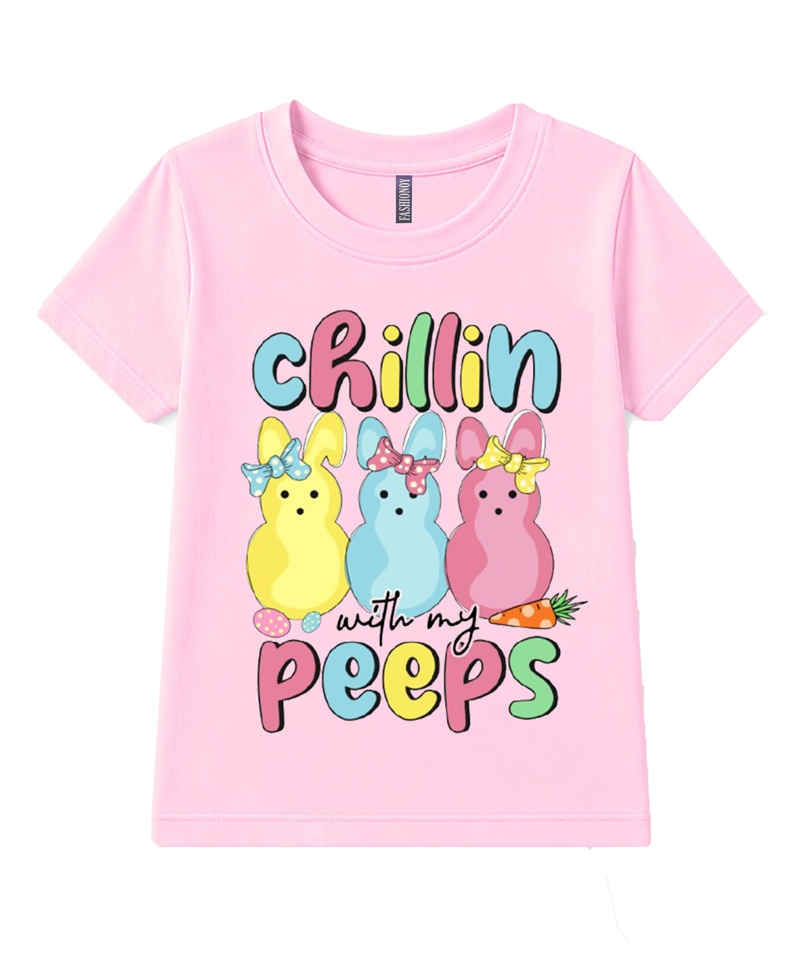FASHIONOY 100% Cotton Knit Half Sleeves Chillin With My Peeps Text Printed Tee - Pink-image-18